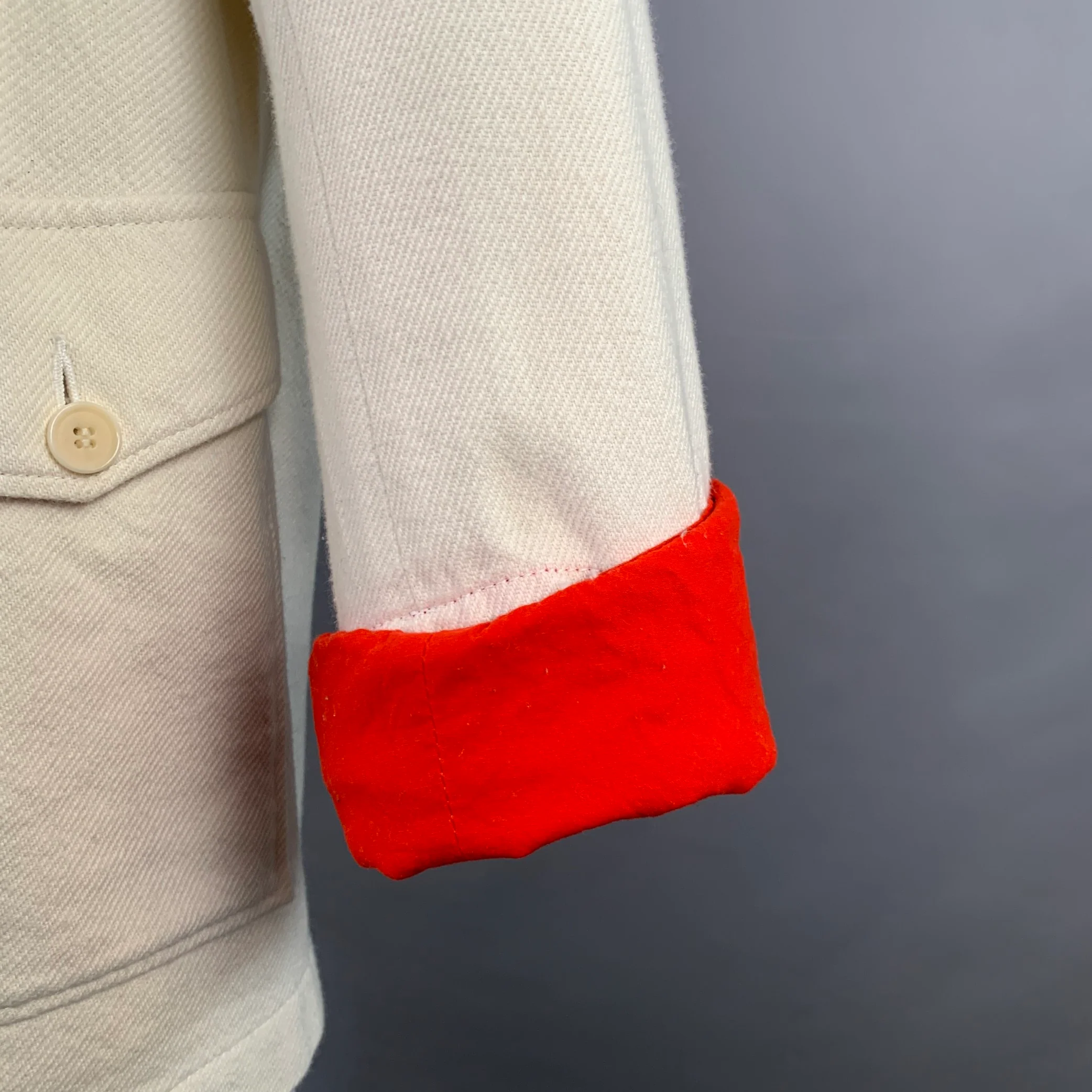 UNDERCOVER Size XL White Red Twill Cotton Contrast Trim Chore Jacket - Image 3