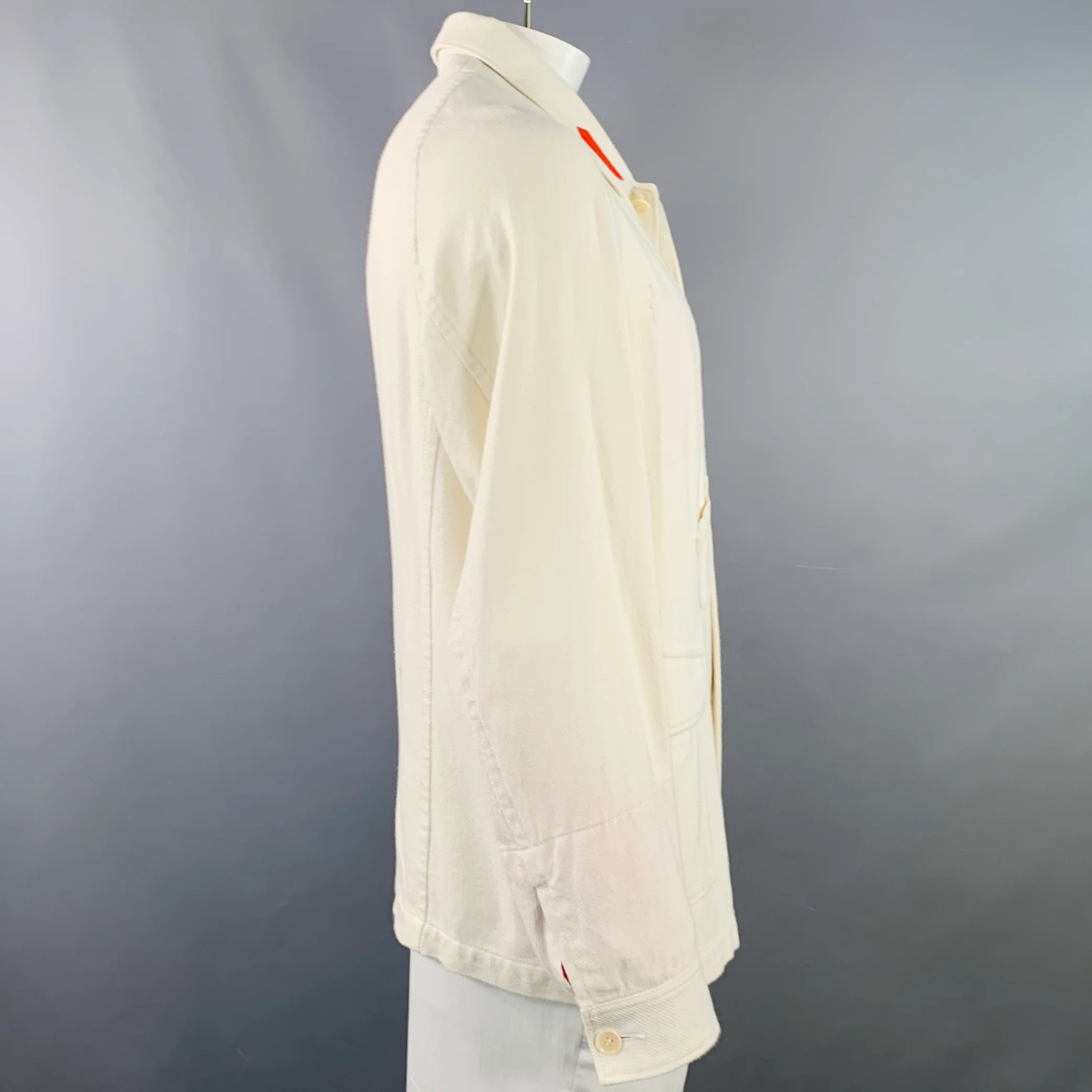 UNDERCOVER Size XL White Red Twill Cotton Contrast Trim Chore Jacket - Image 4