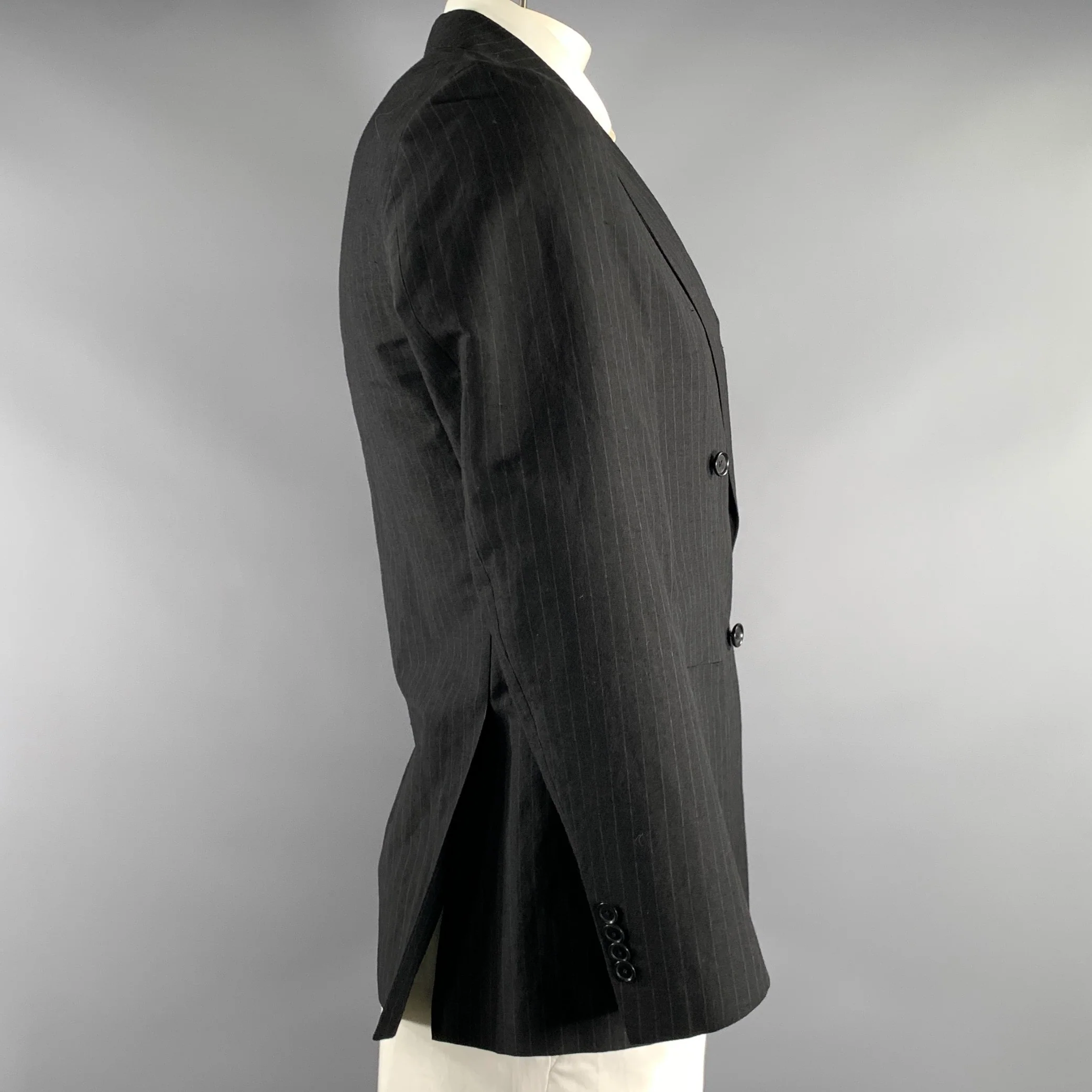 UNITED ARROWS Chest Size 48 Black Grey Pinstripe Cotton Blend Sport Coat - Image 3