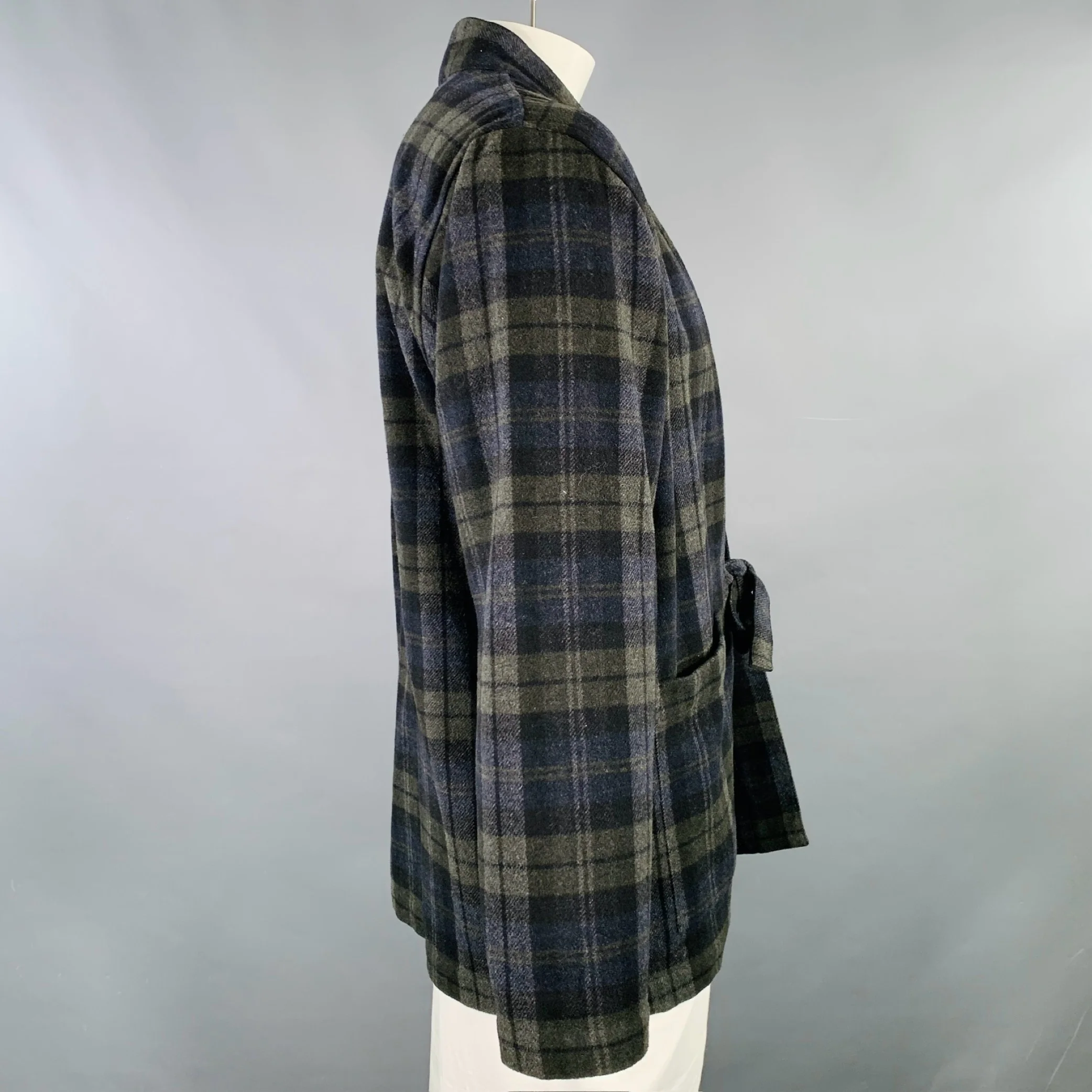 UNIVERSAL WORKS Size XL Black Grey Olive Plaid Wool Blend Jacket - Image 2