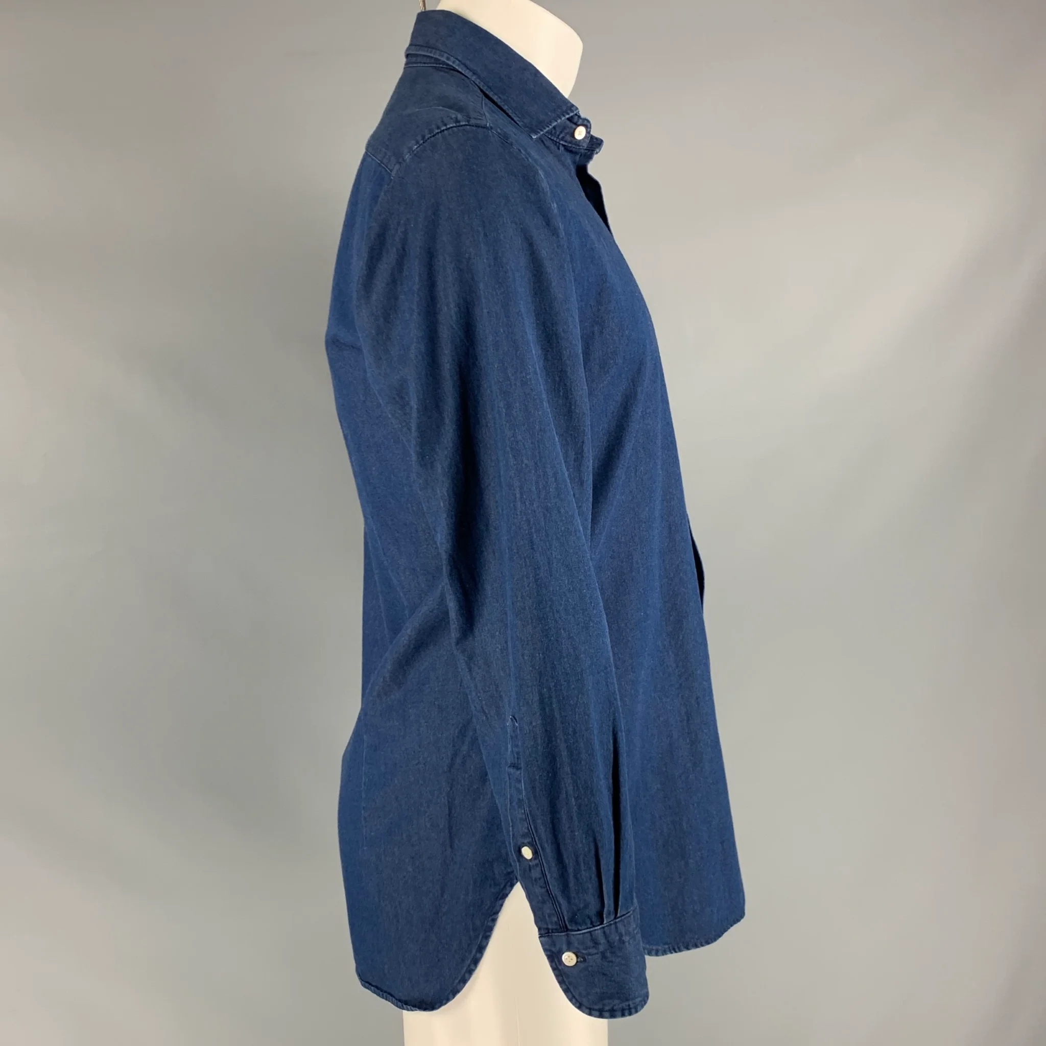 URBAN RESEARCH DOORS Size 40 Blue Cotton Long Sleeve Shirt - Image 2