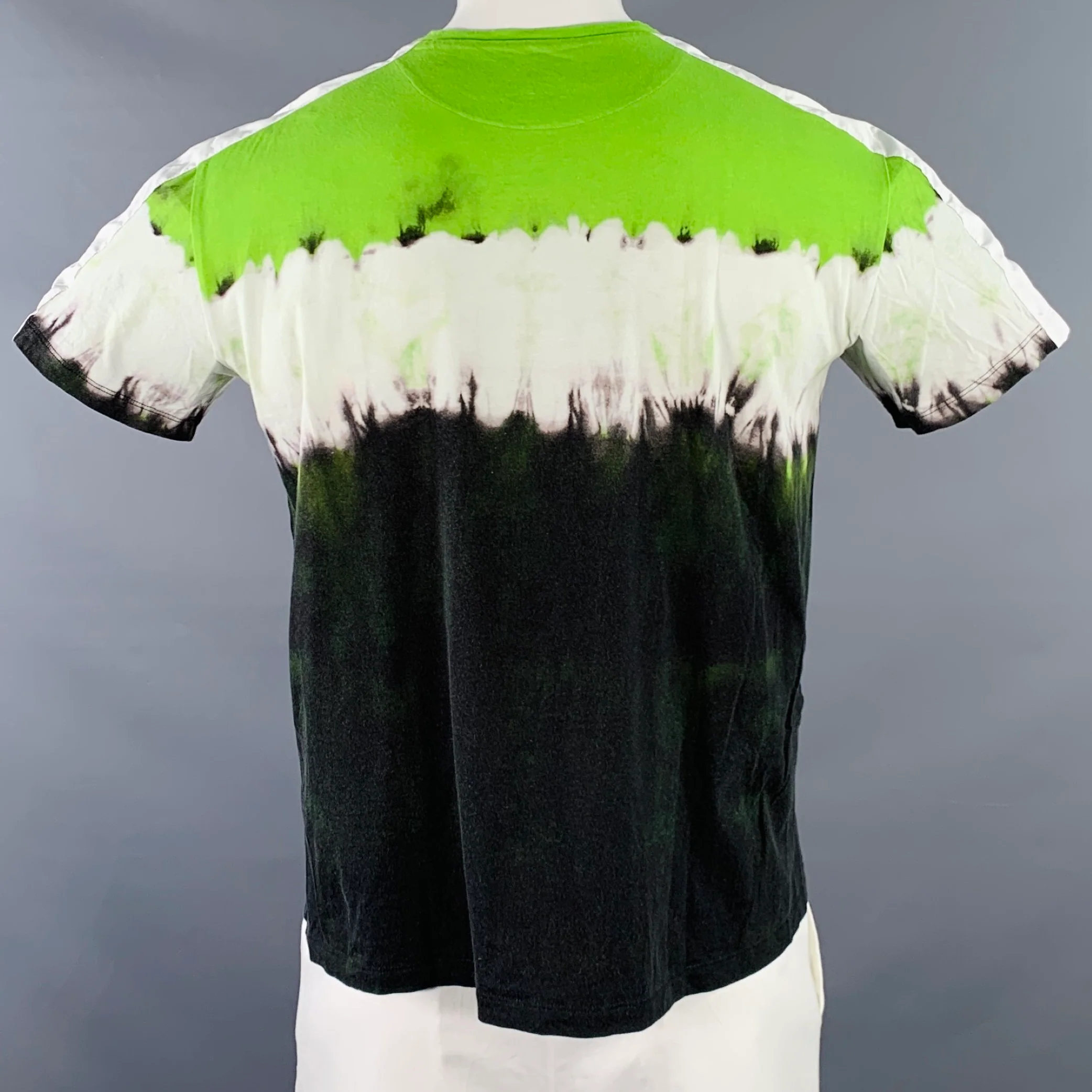 VALENTINO 2020 Size L Green Black White Tie Dye Logo Cotton Crew Neck T-shirt - Image 3