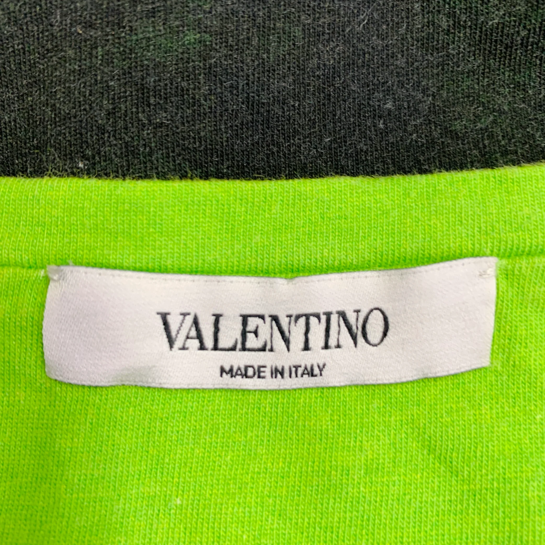 VALENTINO 2020 Size L Green Black White Tie Dye Logo Cotton Crew Neck T-shirt - Image 4