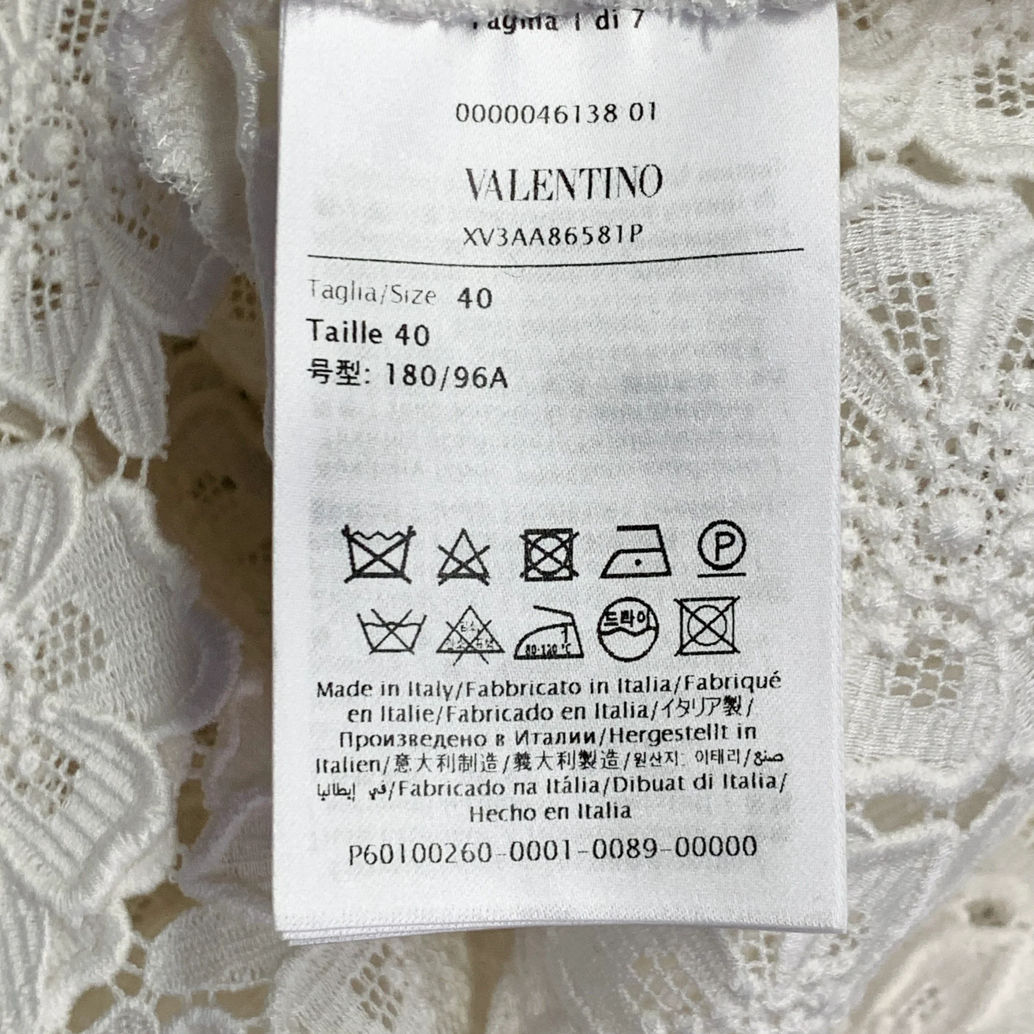VALENTINO 2021 Size M White Lace Cotton Blend Hidden Placket Short Sleeve Shirt - Image 6