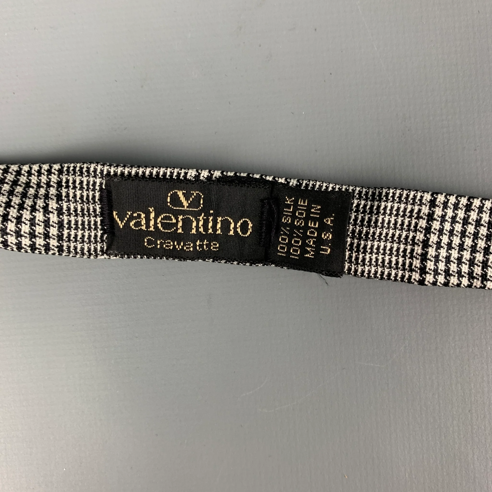 VALENTINO Black White Houndstooth Silk Bow Tie - Image 3