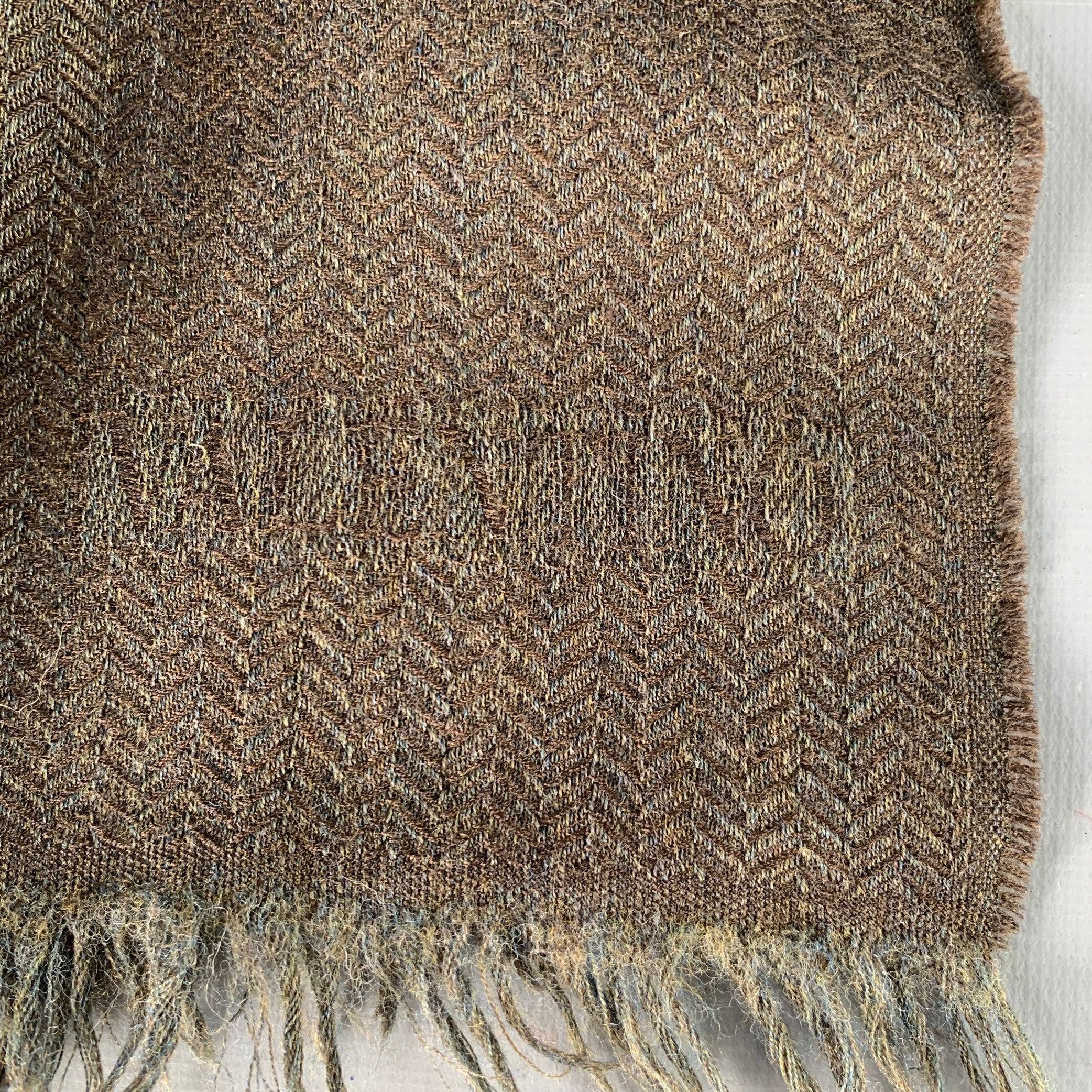 VALENTINO Brown Olive Herringbone Wool Fringe Scarf - Image 2