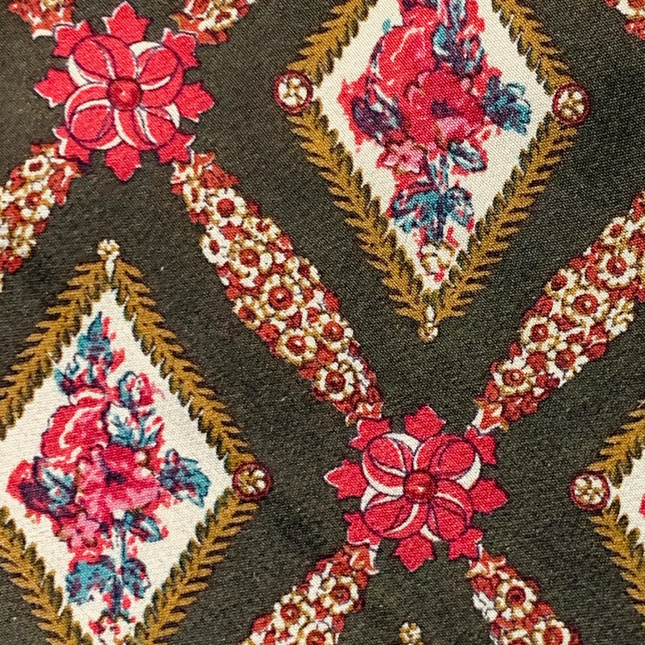 VALENTINO Brown Red Beige Framed Floral Silk Tie - Image 2