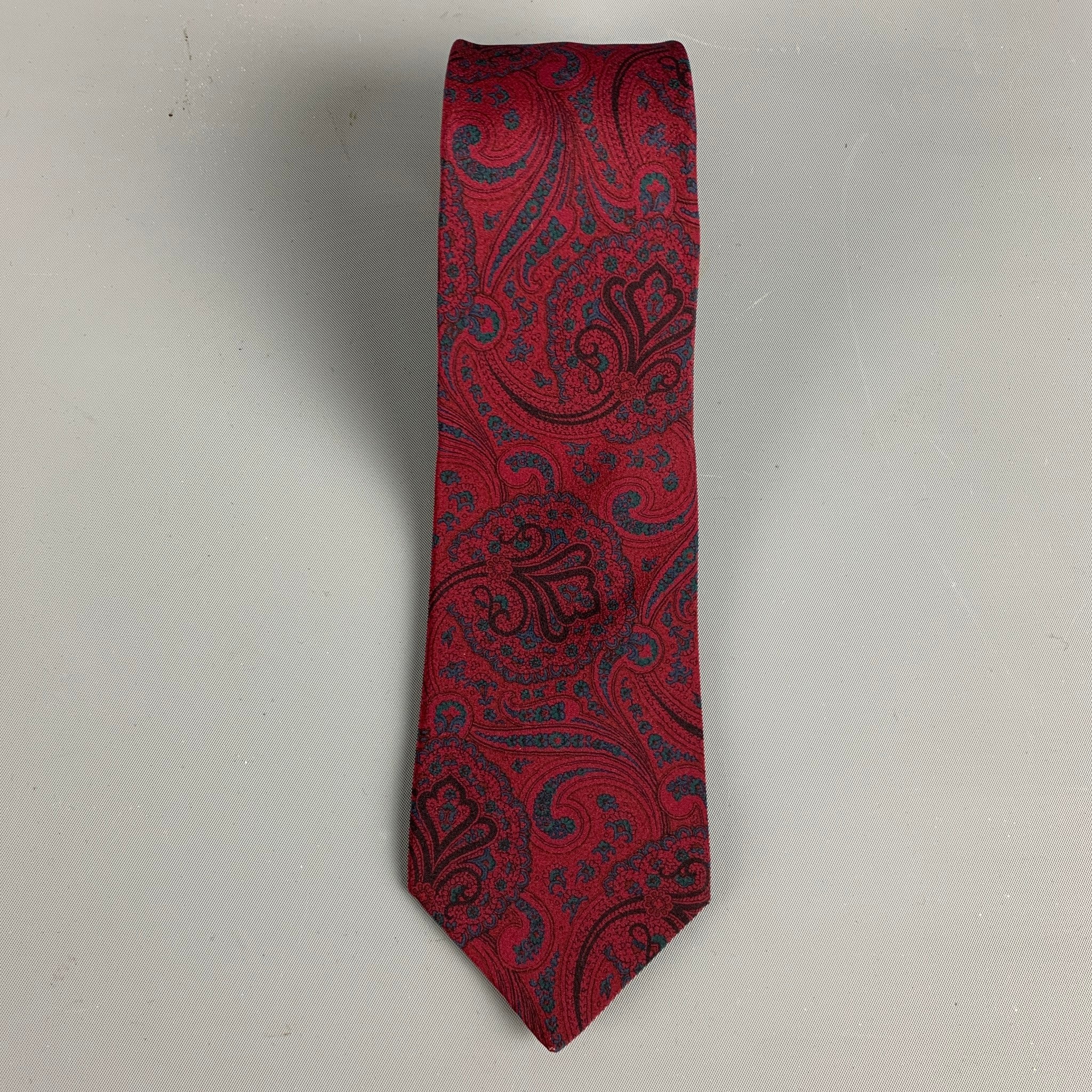 VALENTINO Burgundy Green Paisley Silk Tie