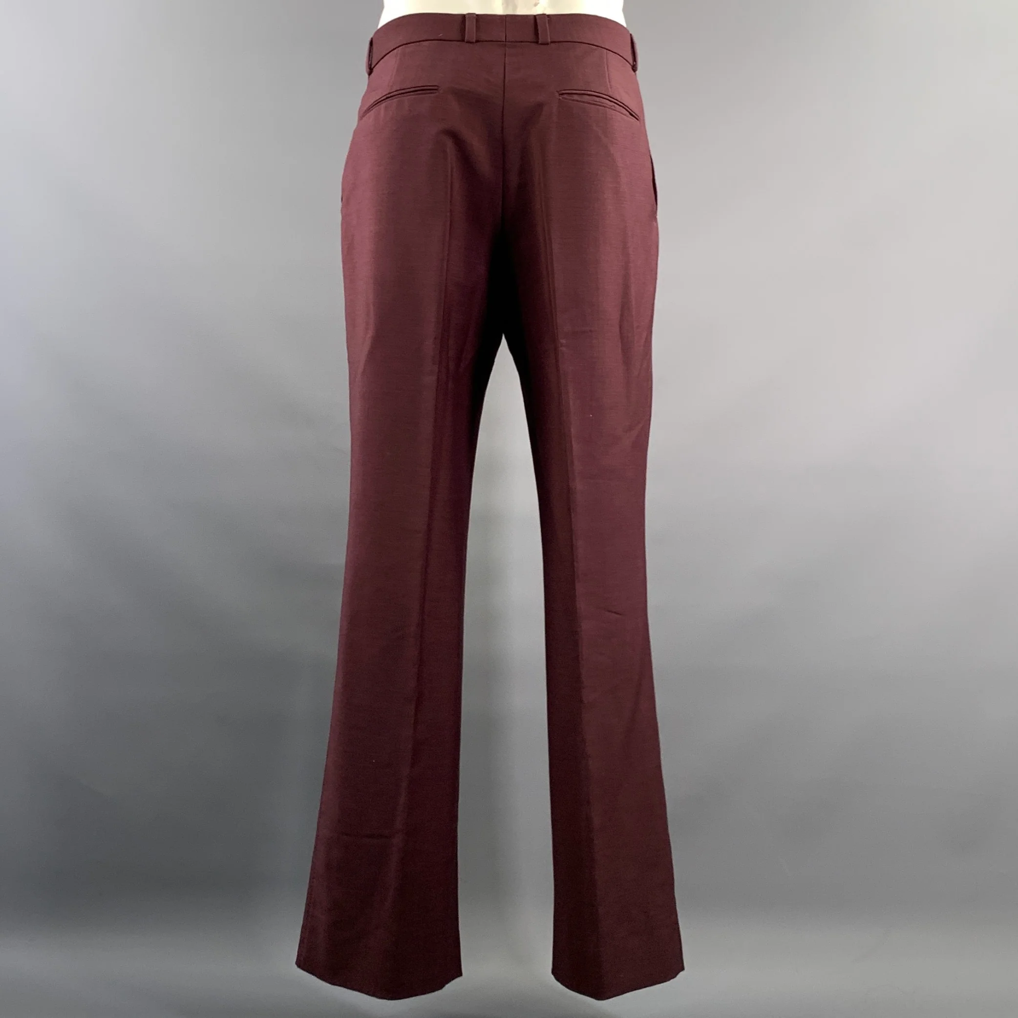 VALENTINO Chest Size 42 Burgundy Solid Mohair Blend Double Breasted 34 32 Suit - Image 7