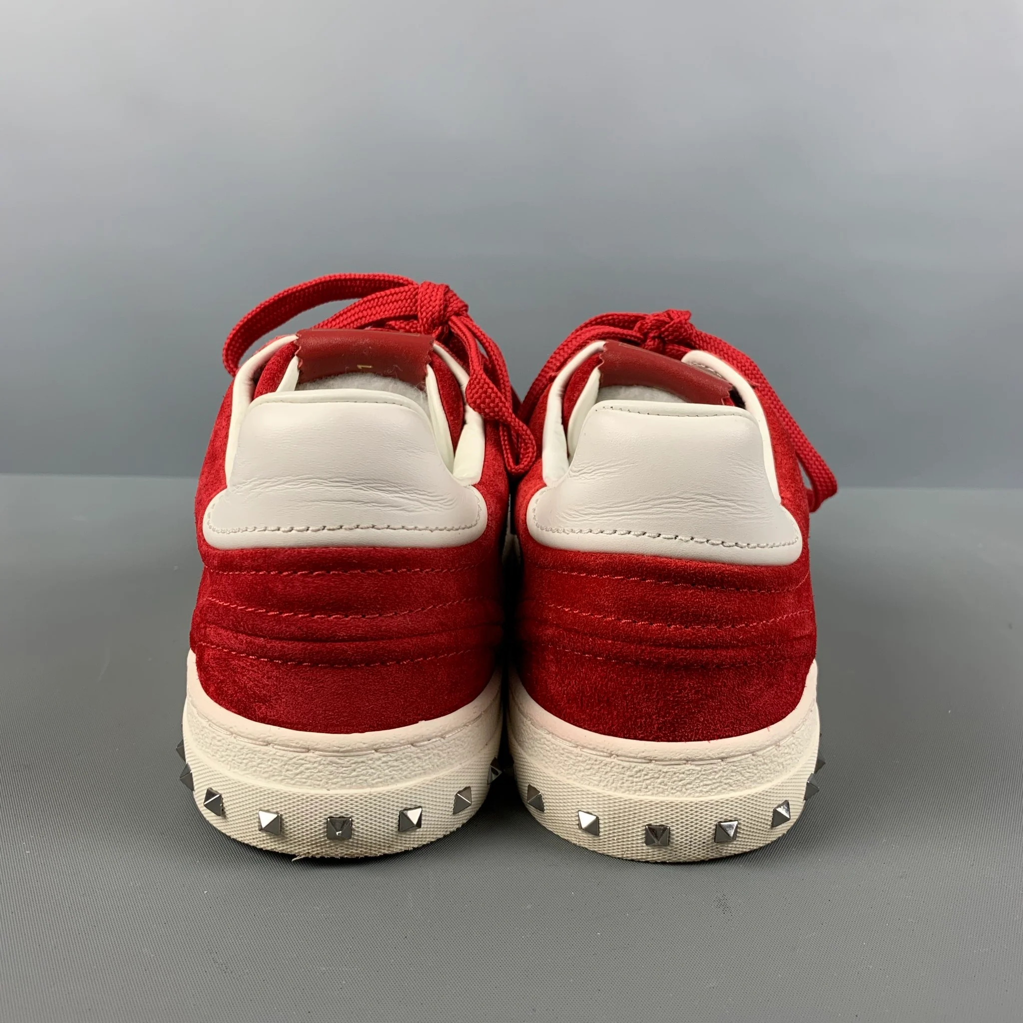 VALENTINO 'City Planet Rockstud' Size 8 Red White Studded Suede Sneakers - Image 3