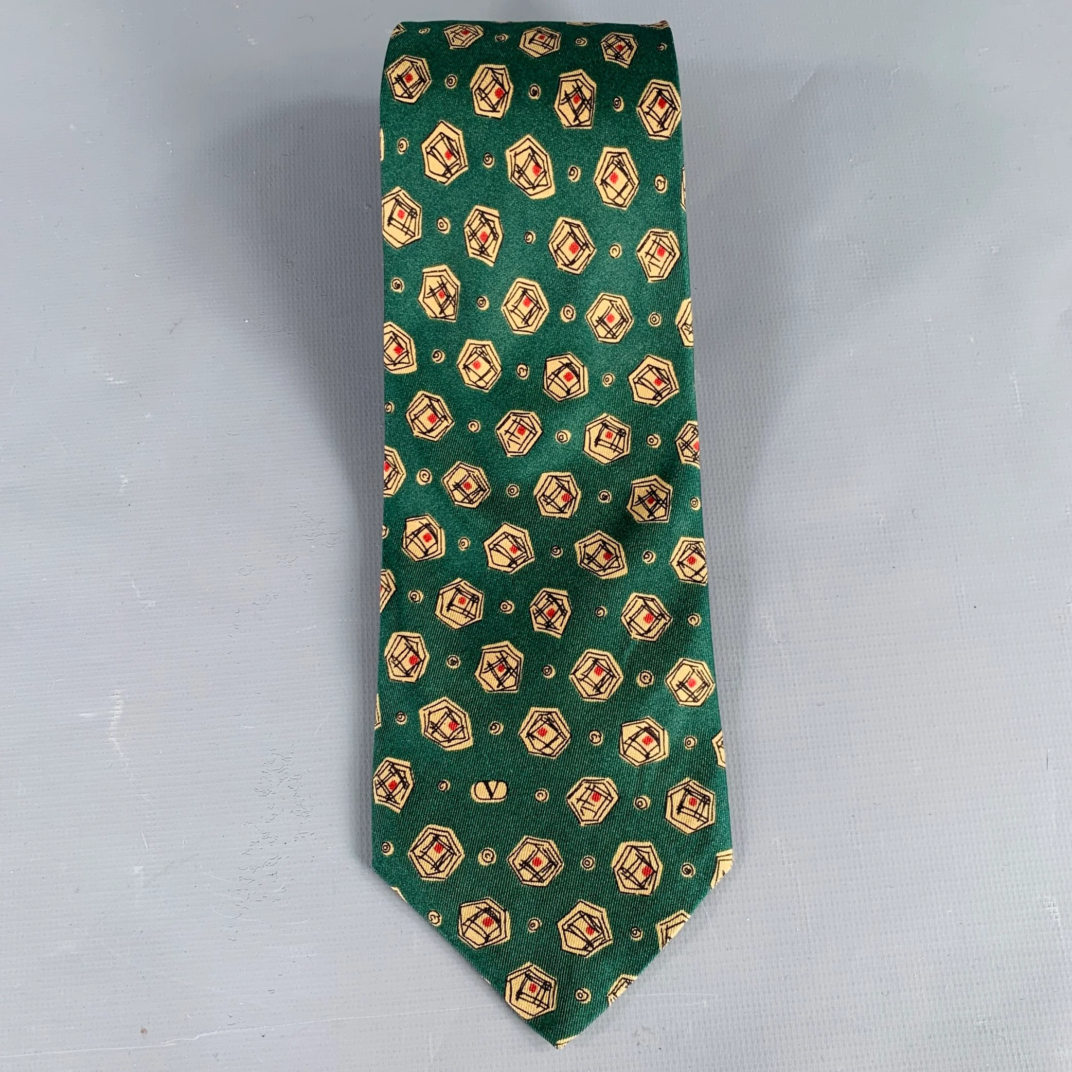 VALENTINO Green Beige Dots Silk Tie - Image 3
