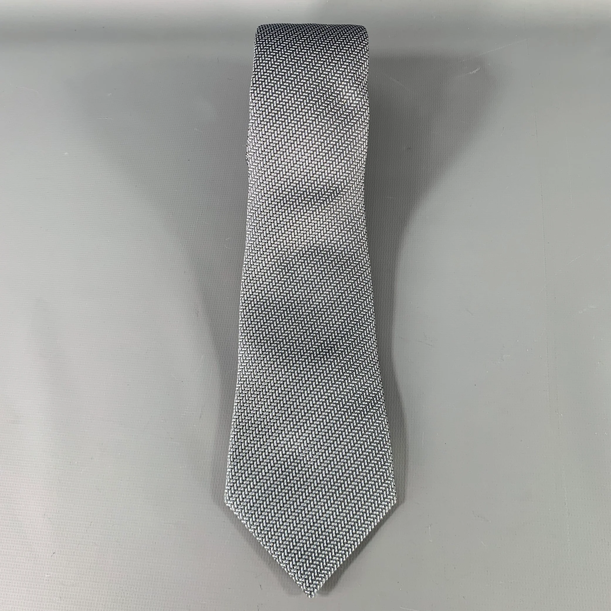 VALENTINO Green Light Blue Textured Silk Tie - Image 3