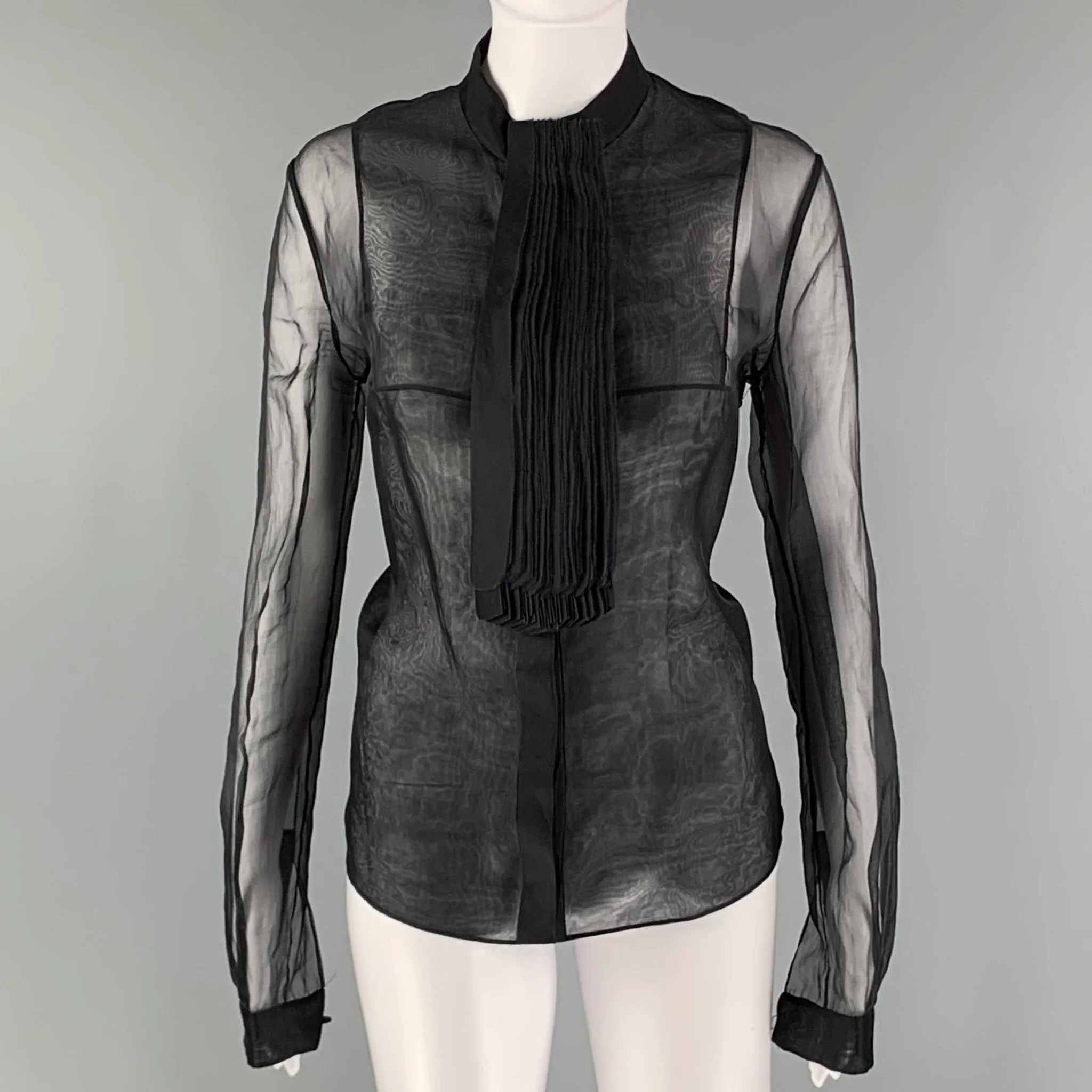 VALENTINO Hiver 2008 Size 8 Black Silk See Through Blouse