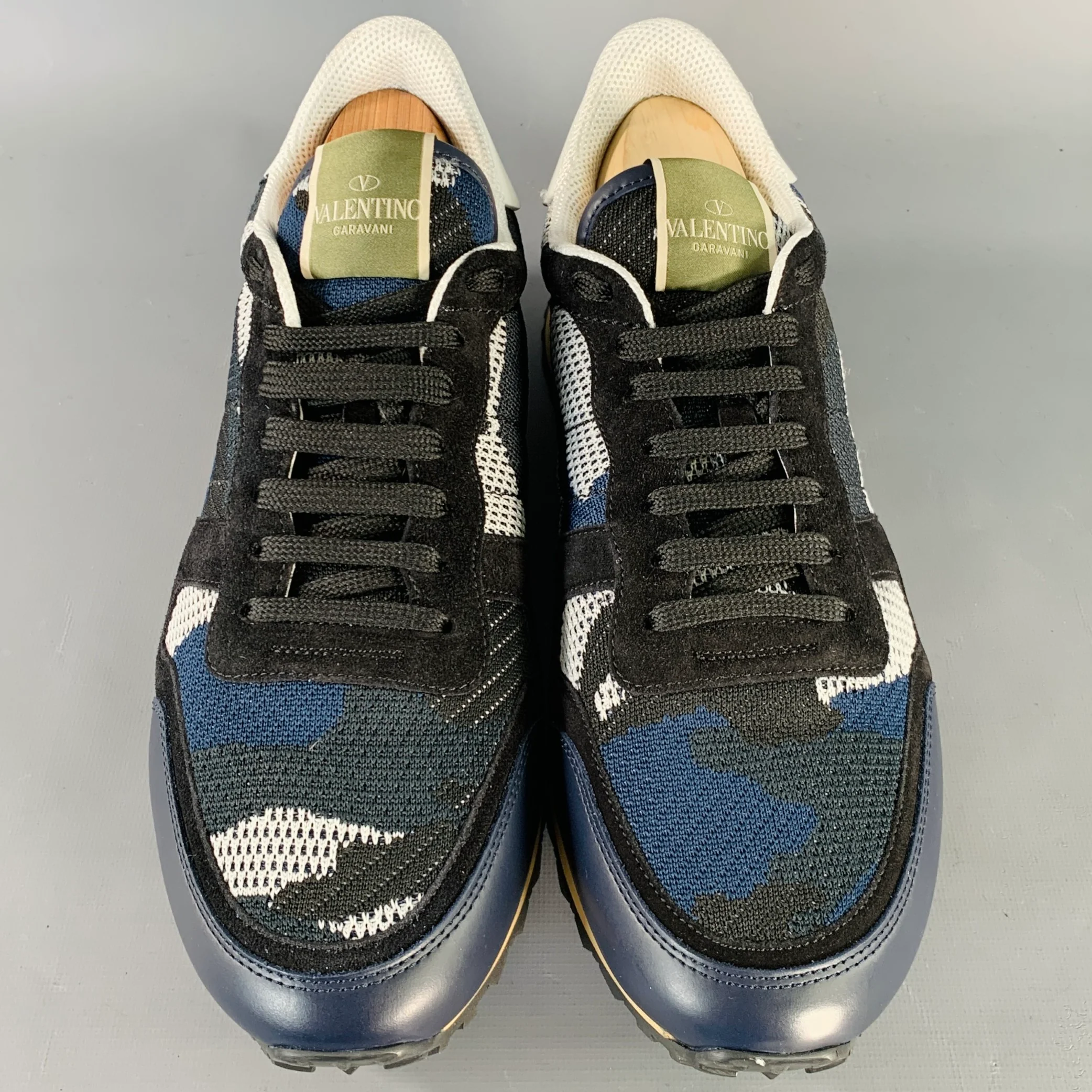 VALENTINO Size 11 Black Navy White Camo Nylon Lace-Up Sneakers - Image 4