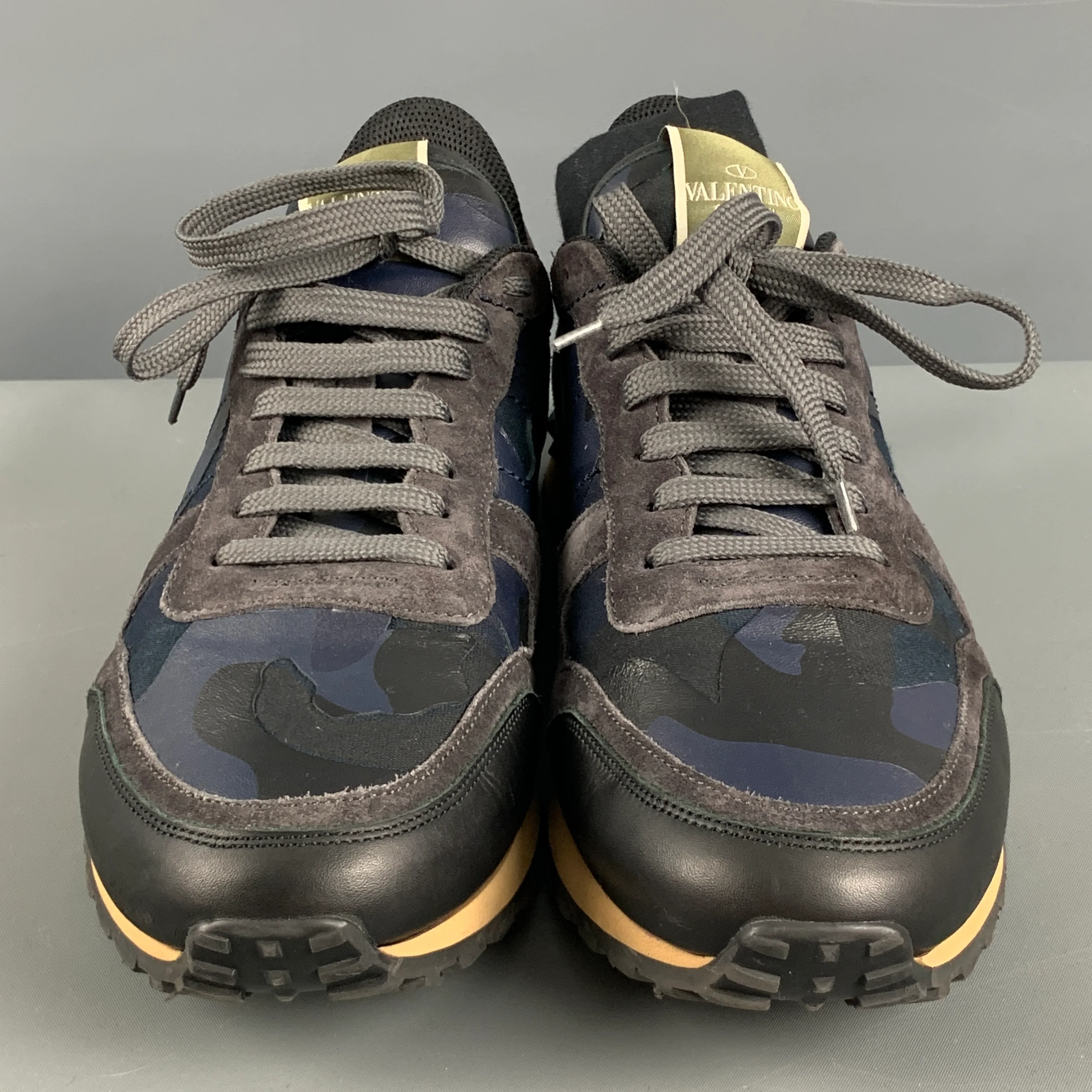 VALENTINO Size 11 Navy Grey Camo Leather Low Top Sneakers - Image 4