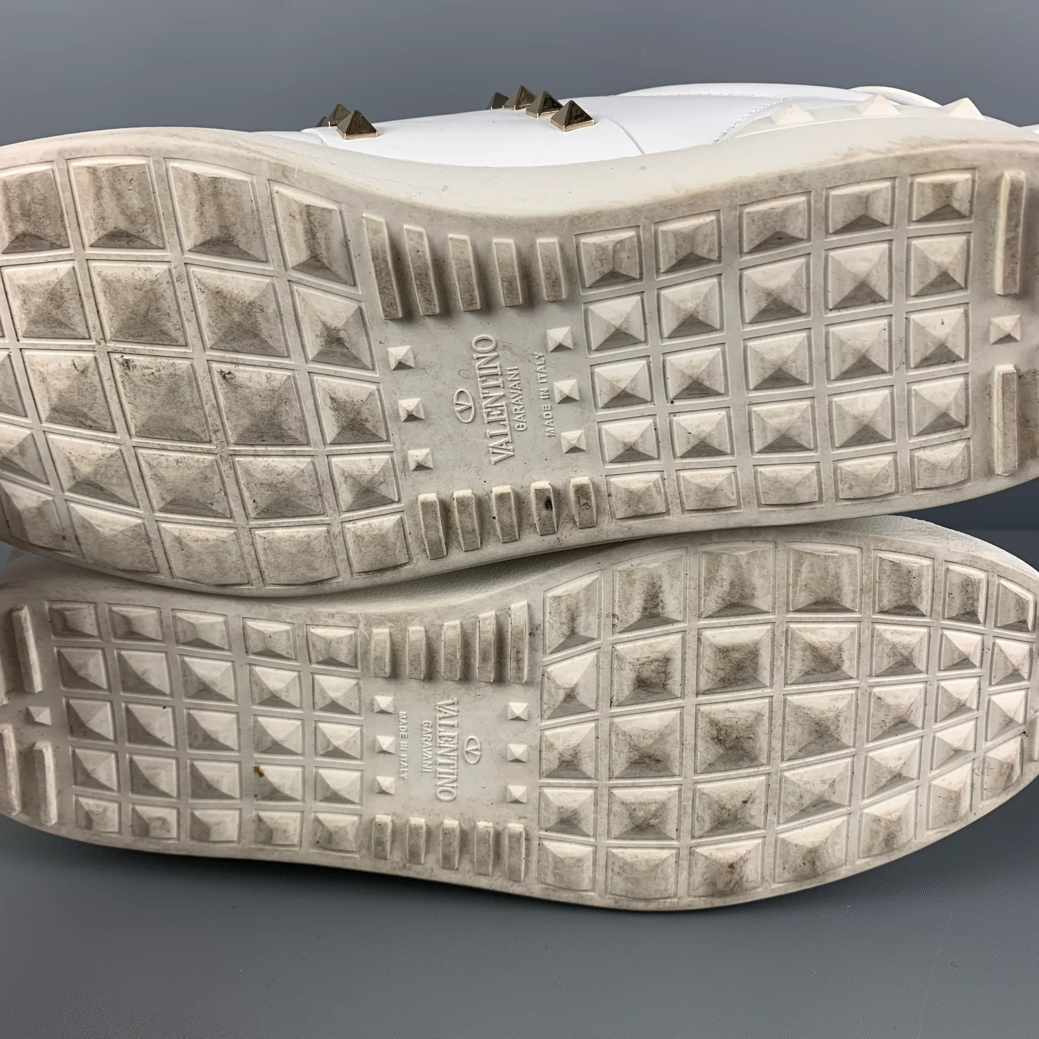VALENTINO Size 11 White Studded Leather Lace Up Rockstud Sneakers - Image 8