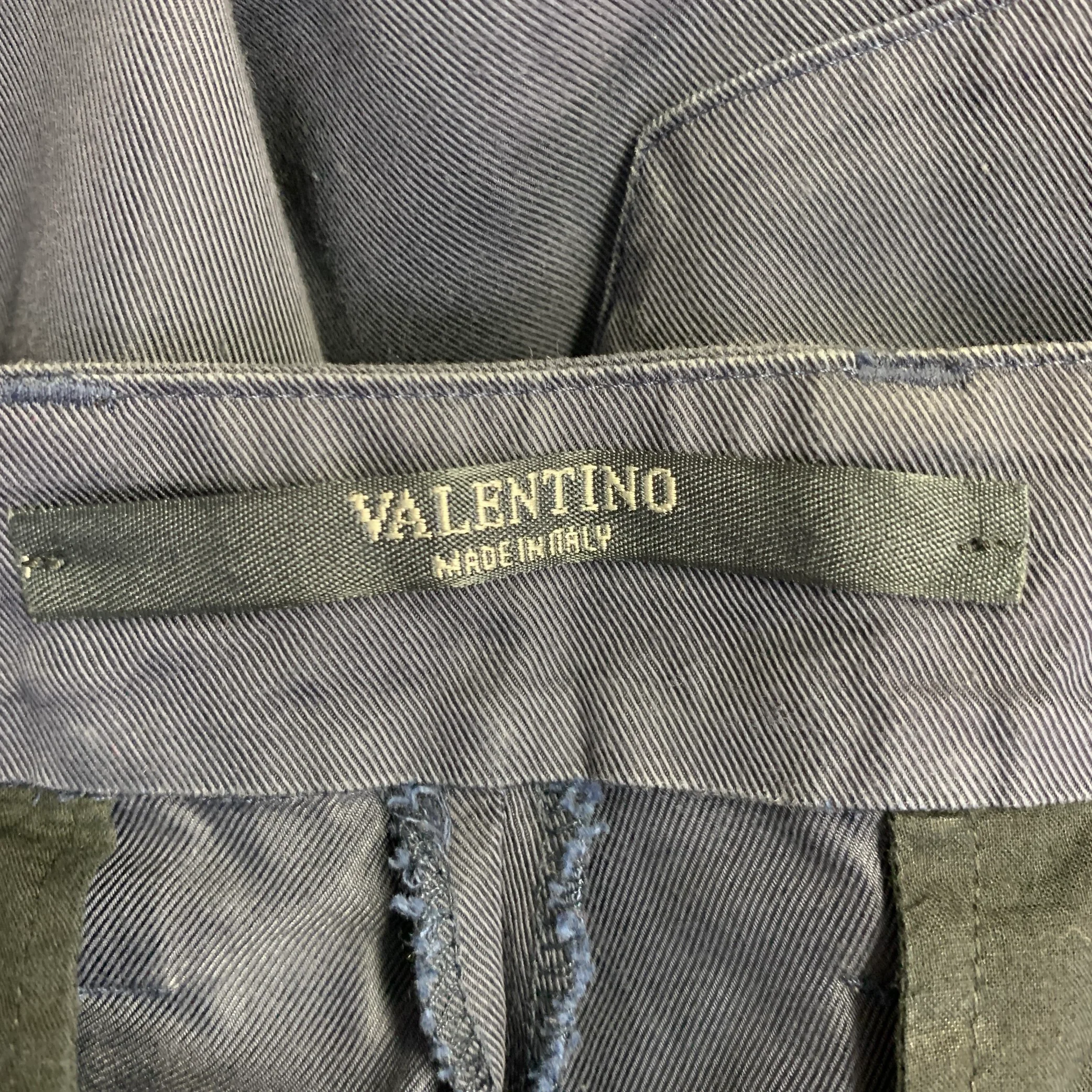 VALENTINO Size 30 Navy Beige Twill Cotton Blend Tapered Zip Fly Casual Pants - Image 7