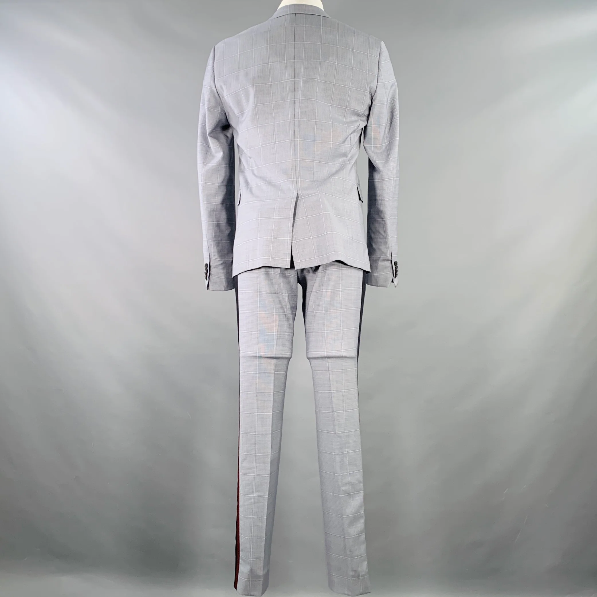 VALENTINO Size 38 Blue Grey Plaid Wool Notch Lapel Suit - Image 4