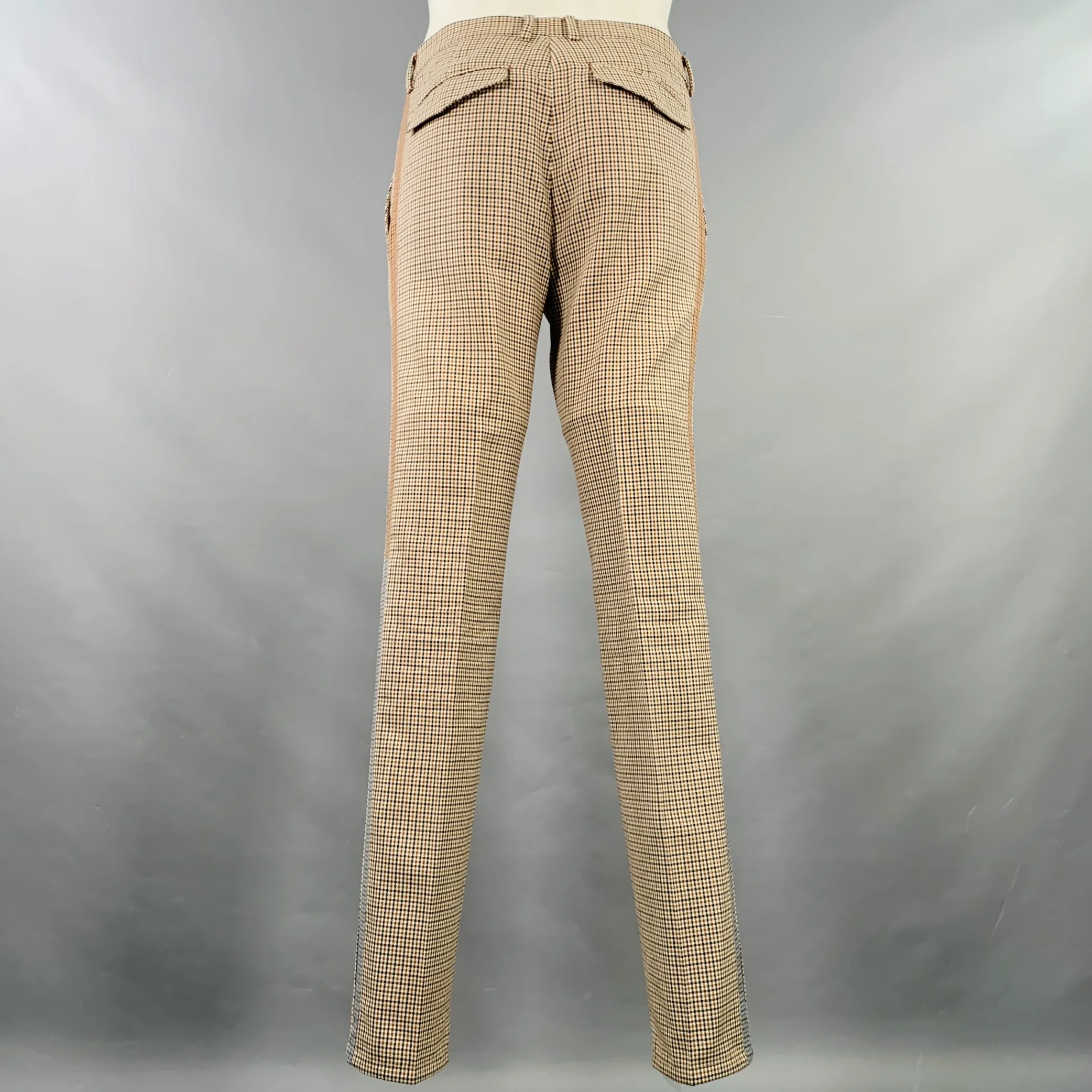VALENTINO Size 38 Tan Black White Plaid Wool Notch Lapel Suit - Image 6