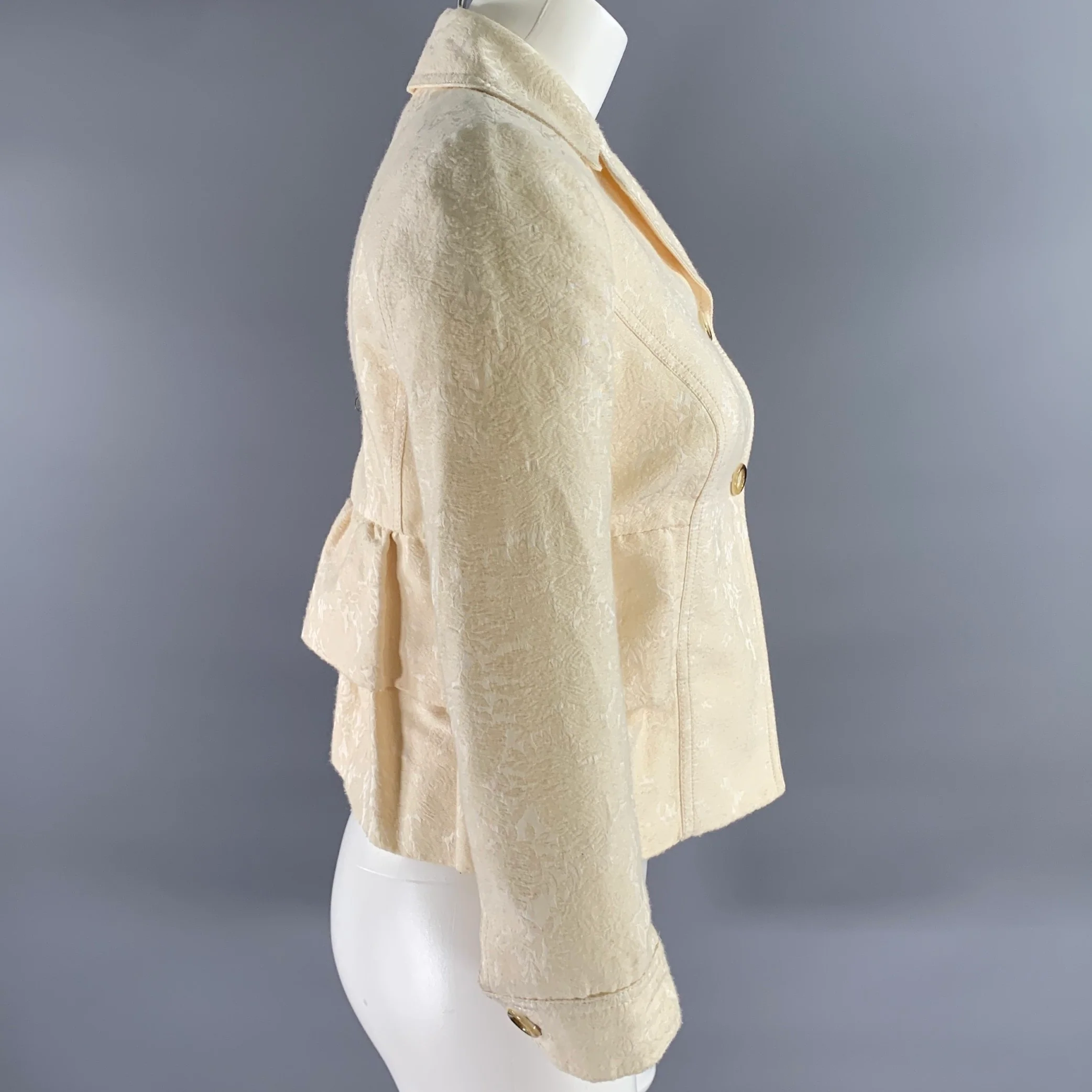VALENTINO Size 4 Cream Cotton Blend Floral Jaquard Cropped Jacket - Image 3