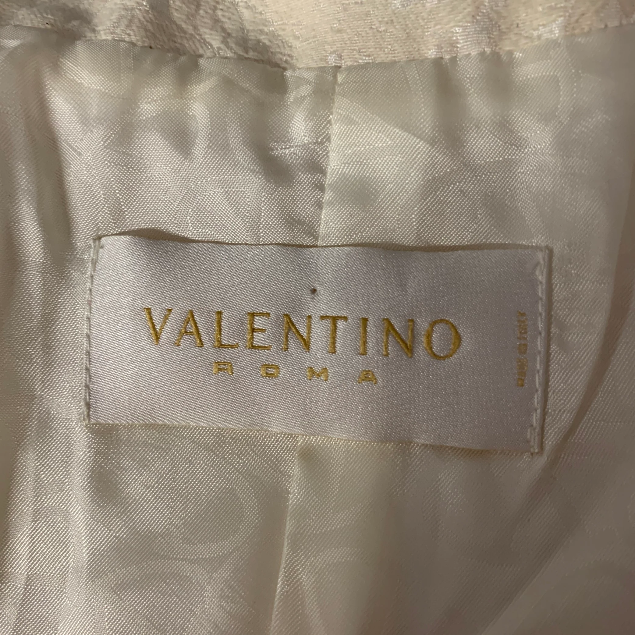 VALENTINO Size 4 Cream Cotton Blend Floral Jaquard Cropped Jacket - Image 5