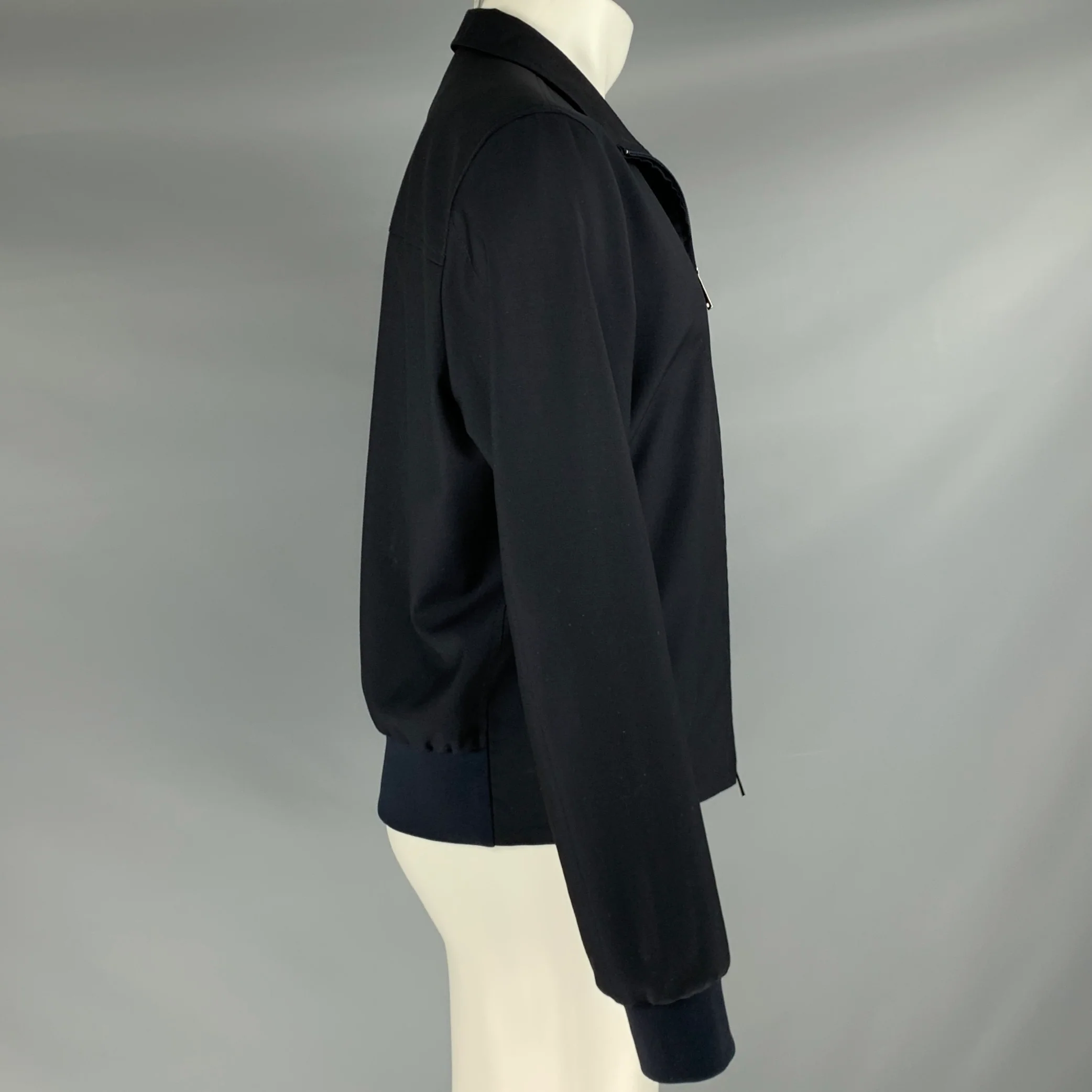 VALENTINO Size 40 Navy Grey Stripe Wool Blend Zip Up Jacket - Image 2