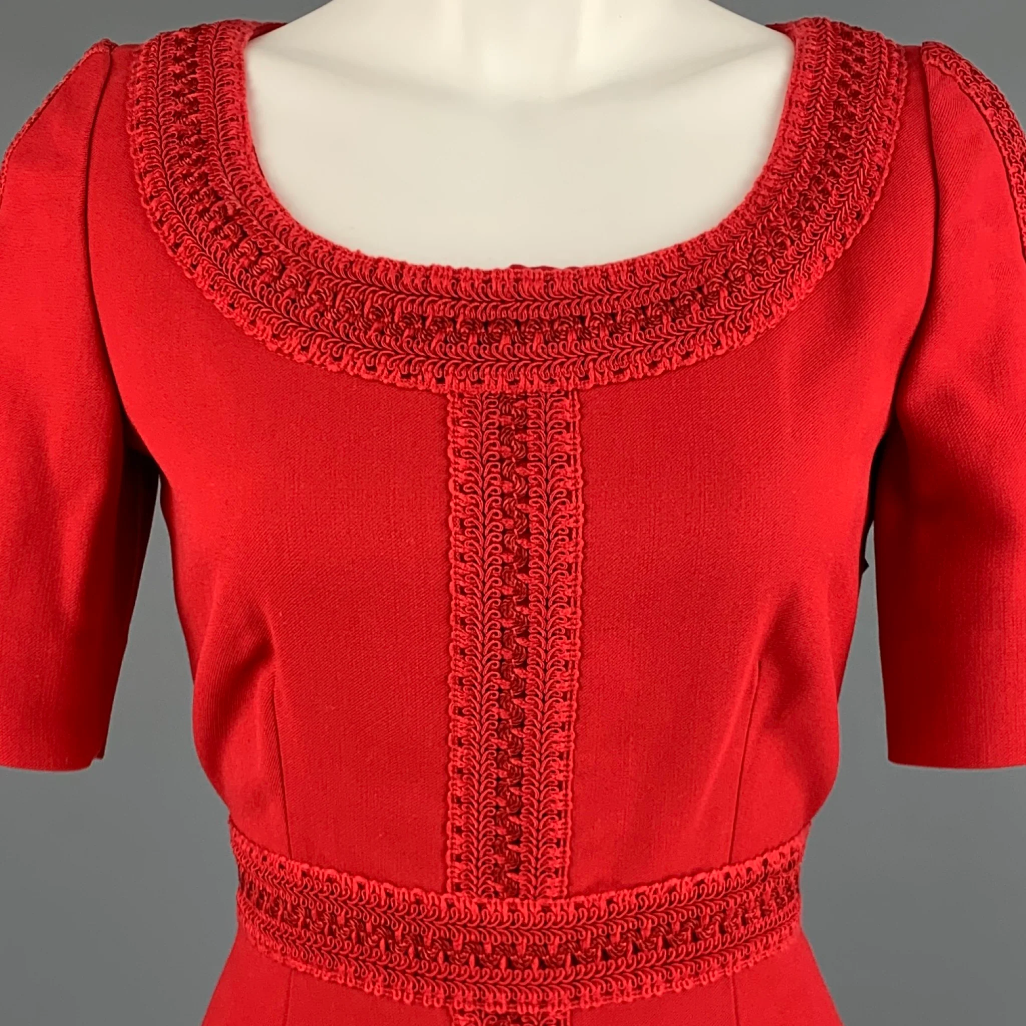 VALENTINO Size 6 Red Silk Wool Short Sleeve Cocktail Dress - Image 2