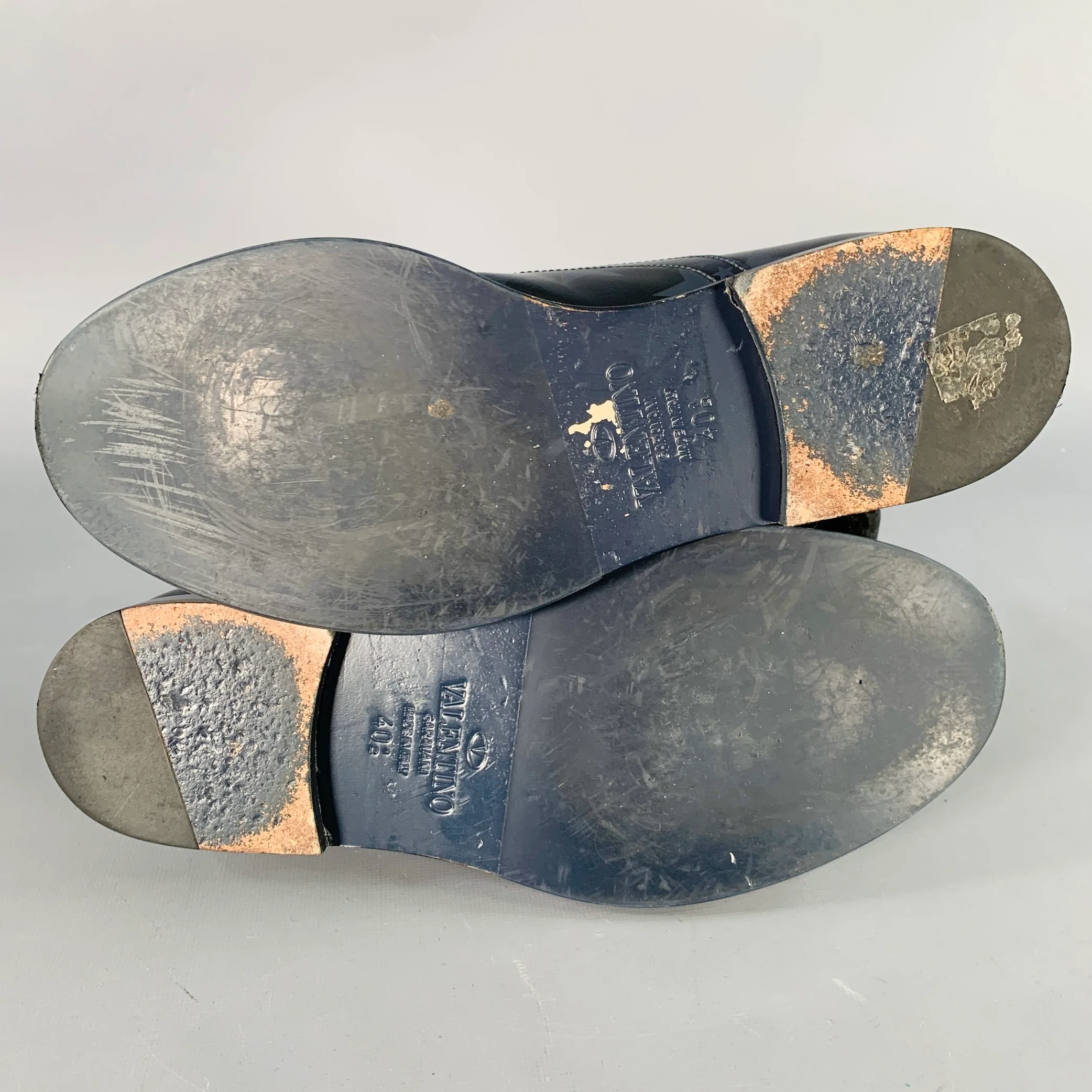 VALENTINO Size 7.5 Navy Embossed Stars Leather Oxford Lace-Up Shoes - Image 6