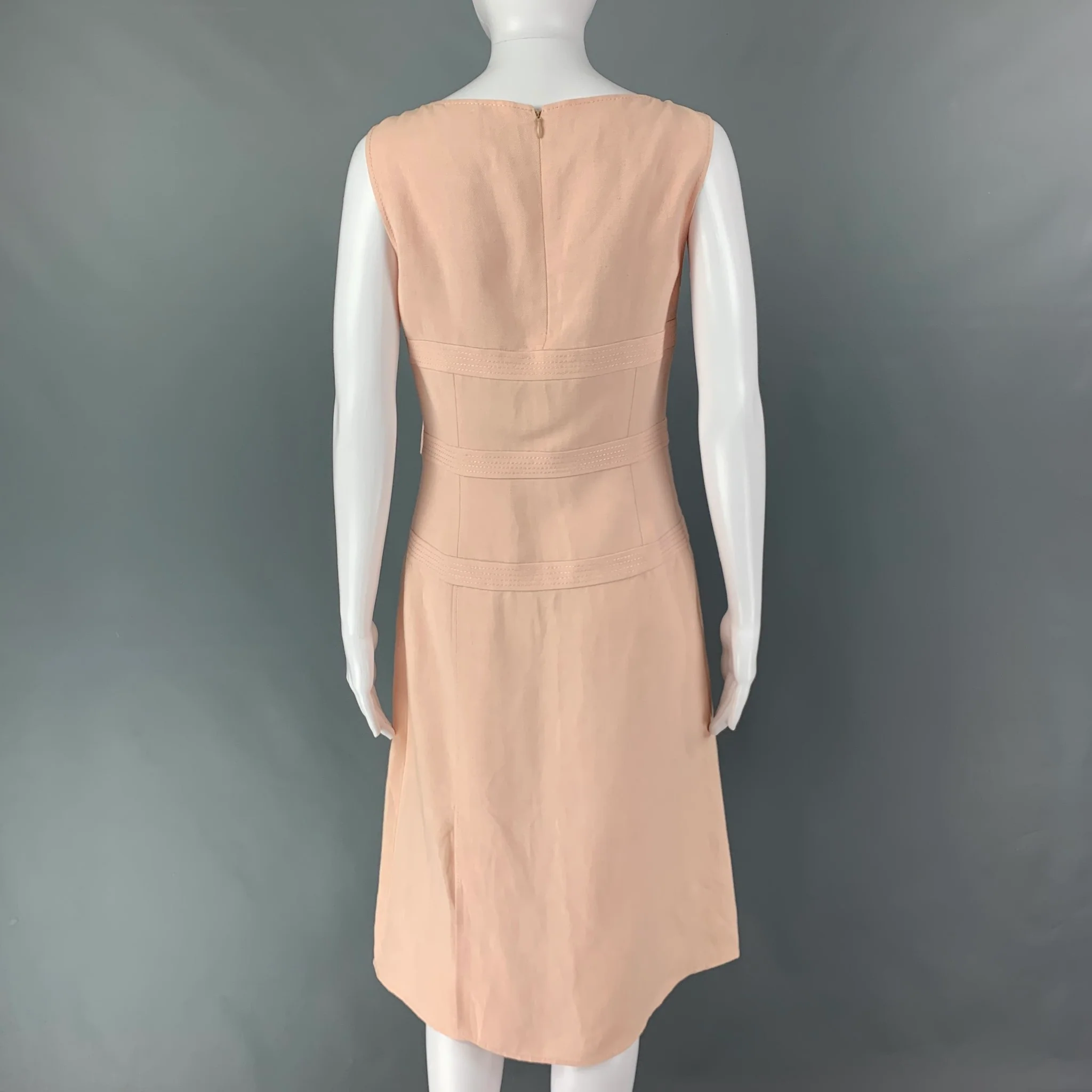 VALENTINO Size 8 Pink Linen & Viscose Bow Sleeveless Dress - Image 3