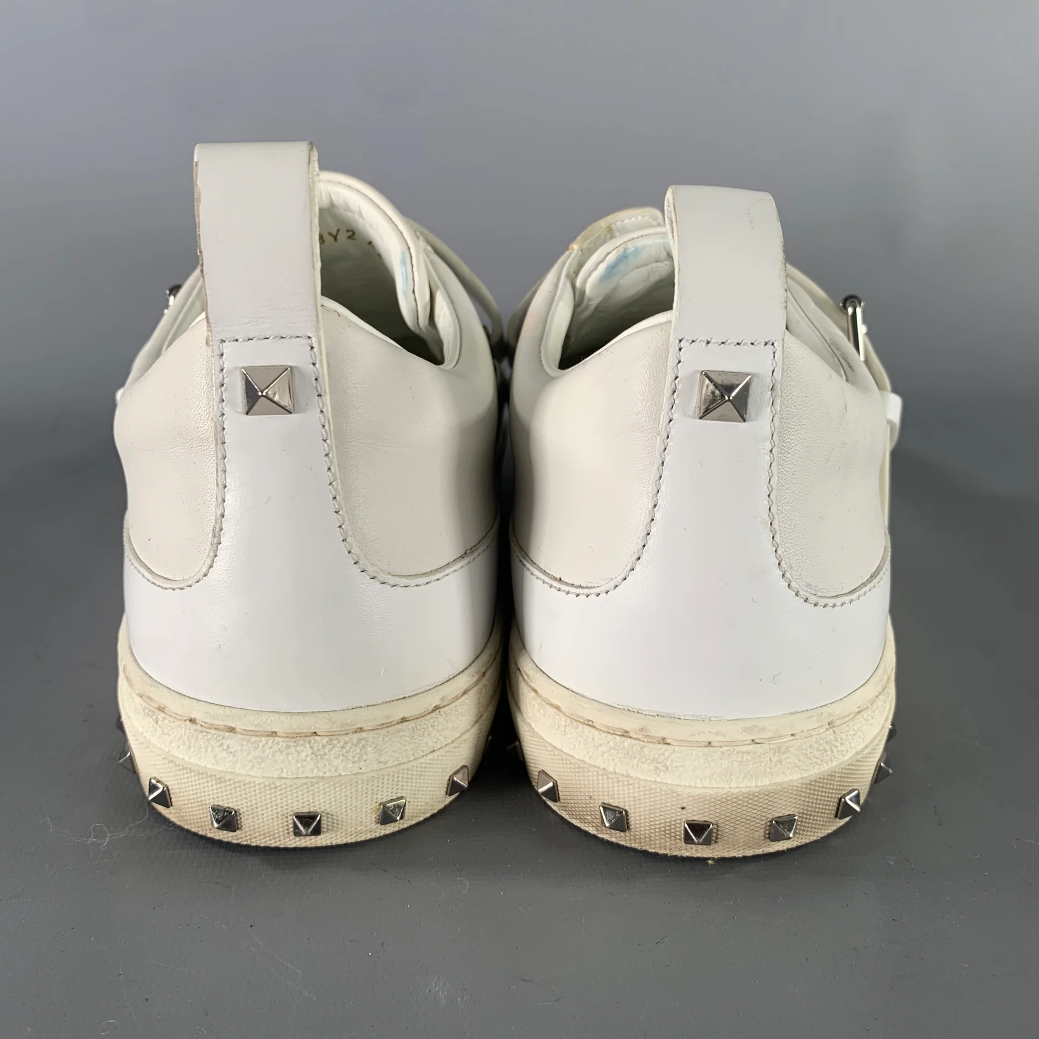 VALENTINO Size 9 White Studded Leather Strap Sneakers - Image 3