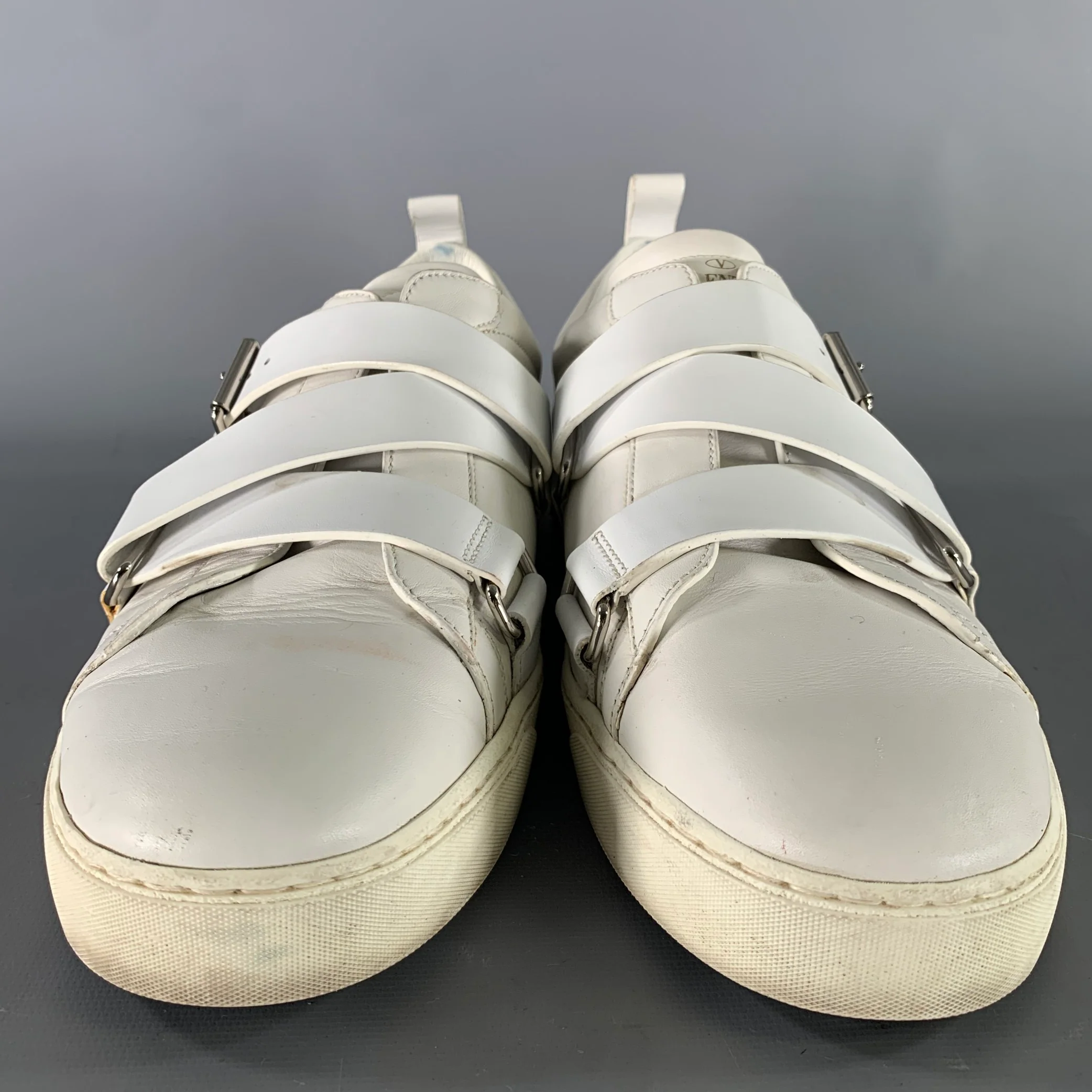 VALENTINO Size 9 White Studded Leather Strap Sneakers - Image 4
