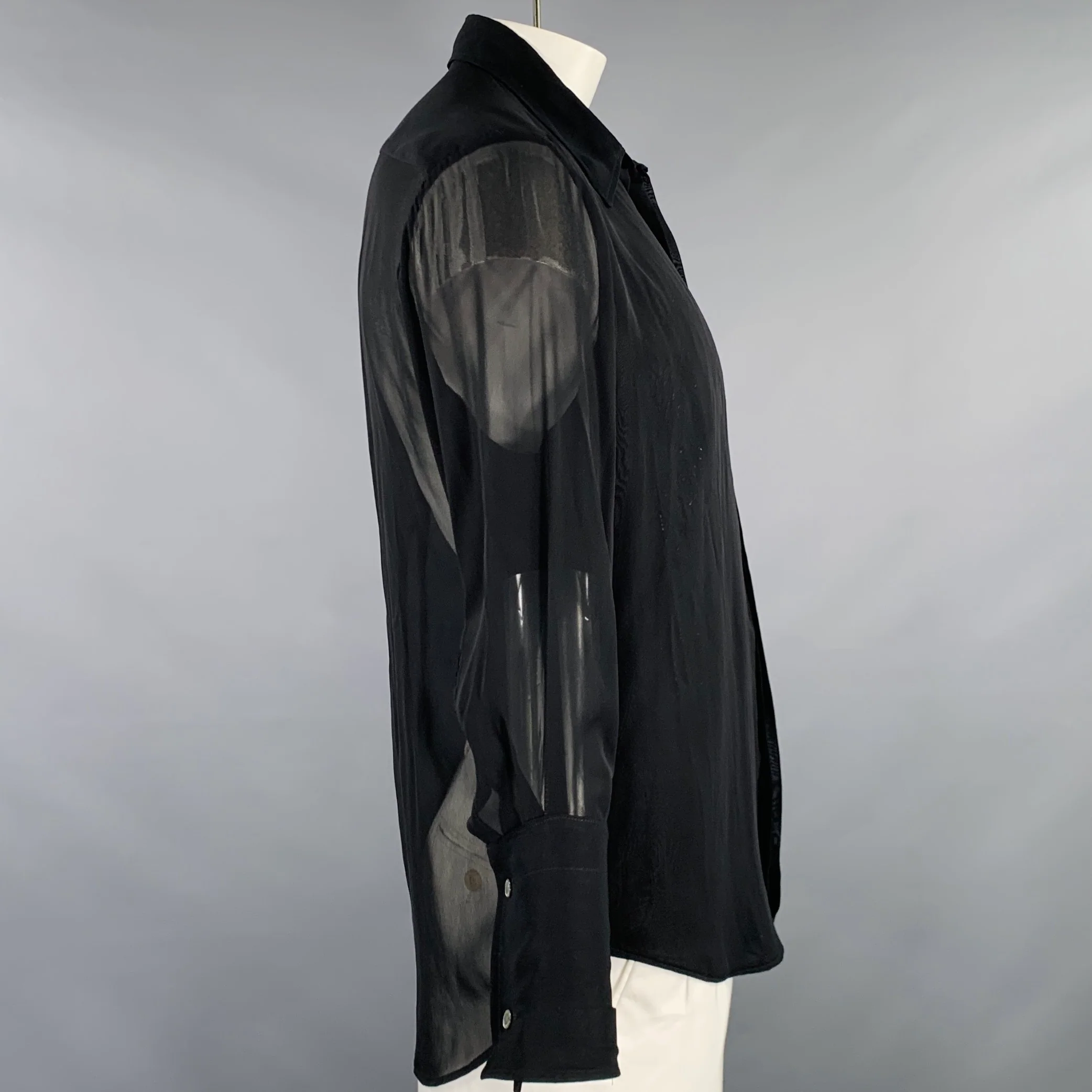 VALENTINO Size L Black Beaded Silk Blend Long Sleeve Shirt - Image 3