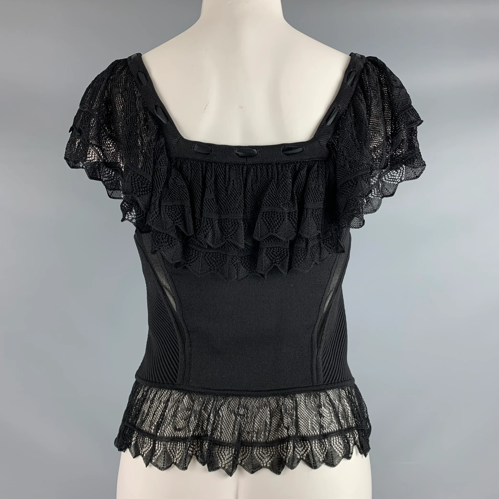 VALENTINO Size M Black Viscose Nylon Lace Up Dress Top - Image 3