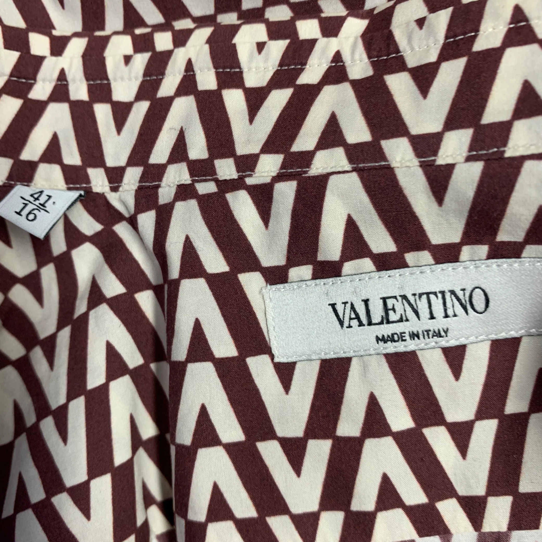 VALENTINO Size M Burgundy White Monogram Cotton Button Up Long Sleeve Shirt - Image 5