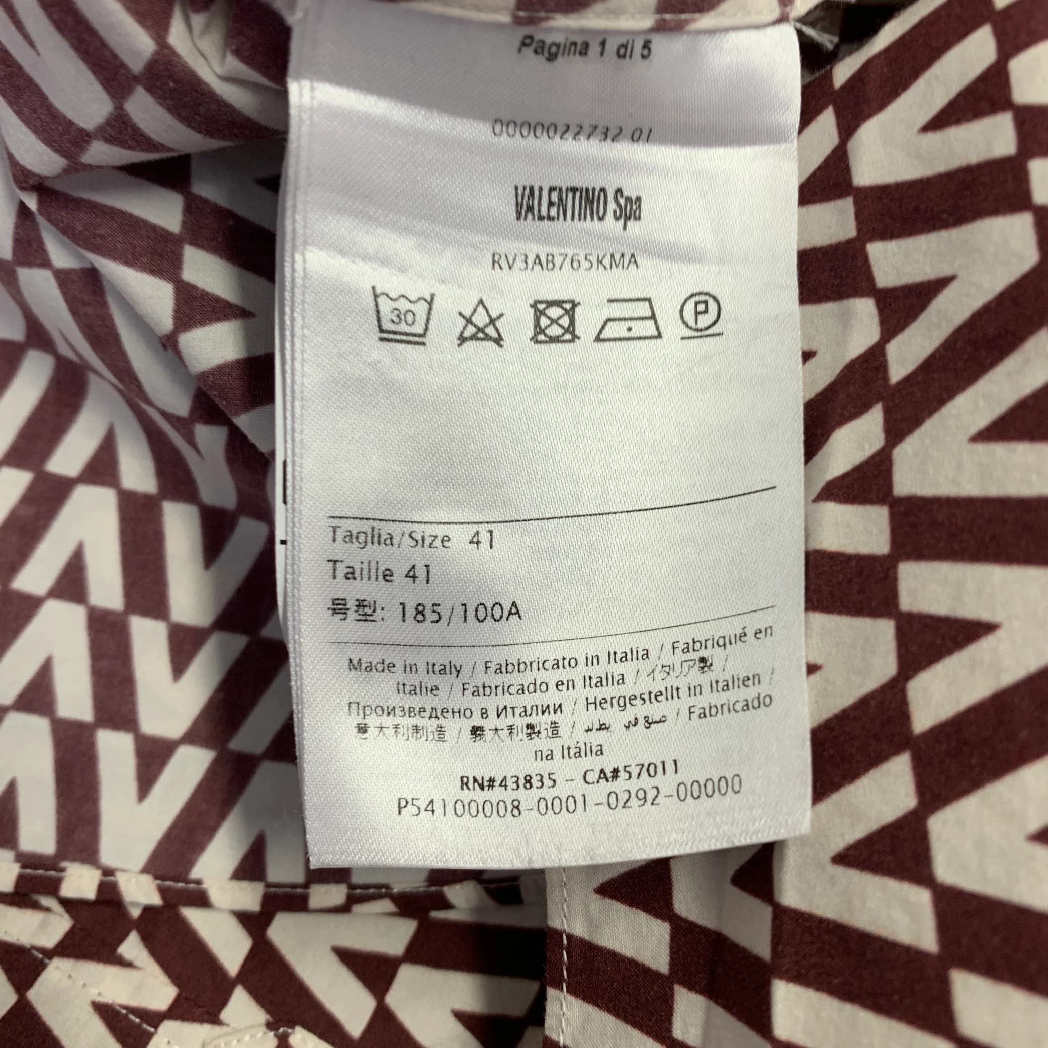 VALENTINO Size M Burgundy White Monogram Cotton Button Up Long Sleeve Shirt - Image 6