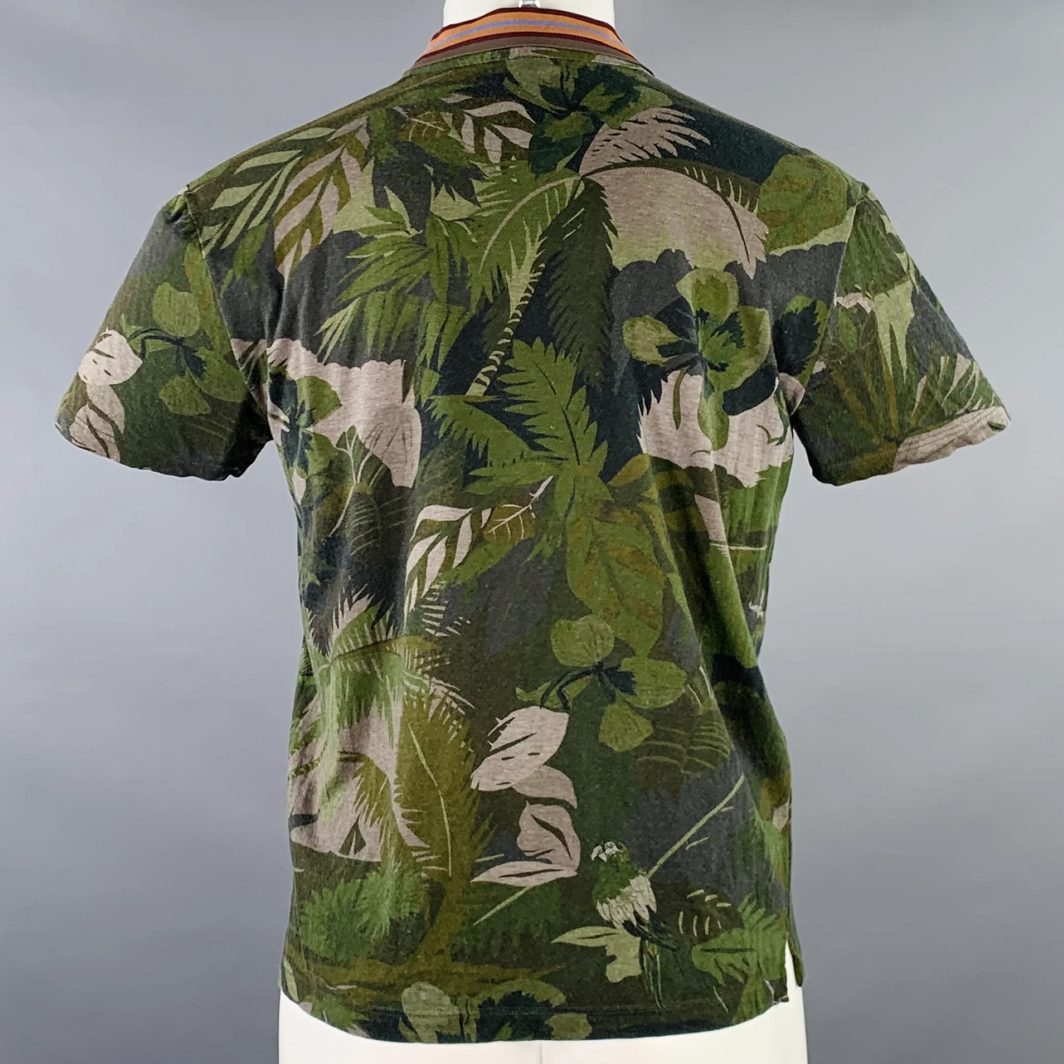 VALENTINO Size M Green Black Grey Leaves Cotton Buttoned Polo - Image 4