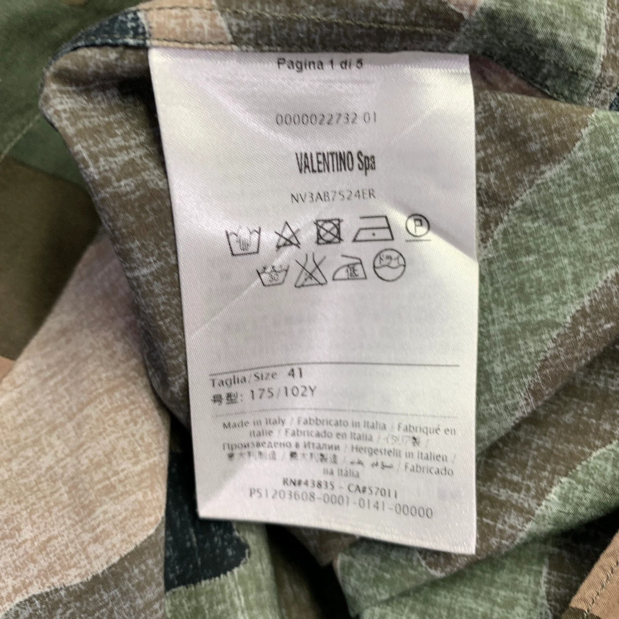 VALENTINO Size M Green Olive Blue Camouflage Cotton One Pocket Track Stripe Long Sleeve Shirt - Image 5