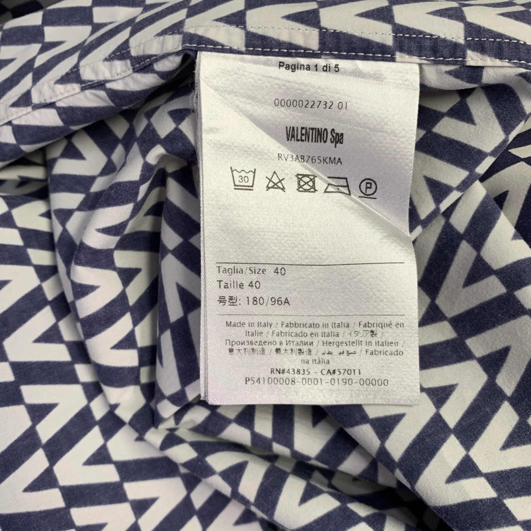 VALENTINO Size M Navy White Monogram Cotton Hidden Buttons Long Sleeve Shirt - Image 5