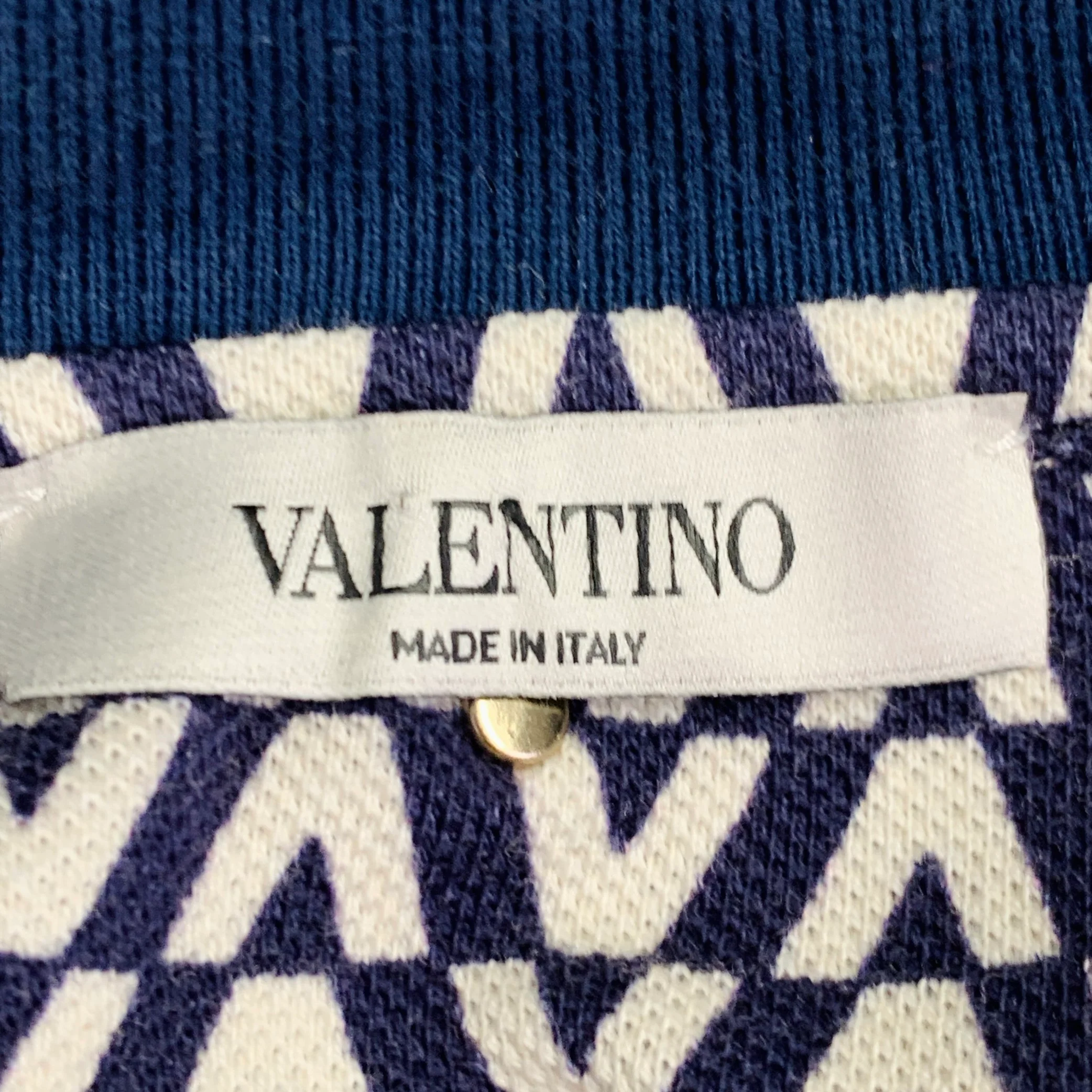 VALENTINO Size M Navy White Monogram Cotton Pique Buttoned Polo - Image 5