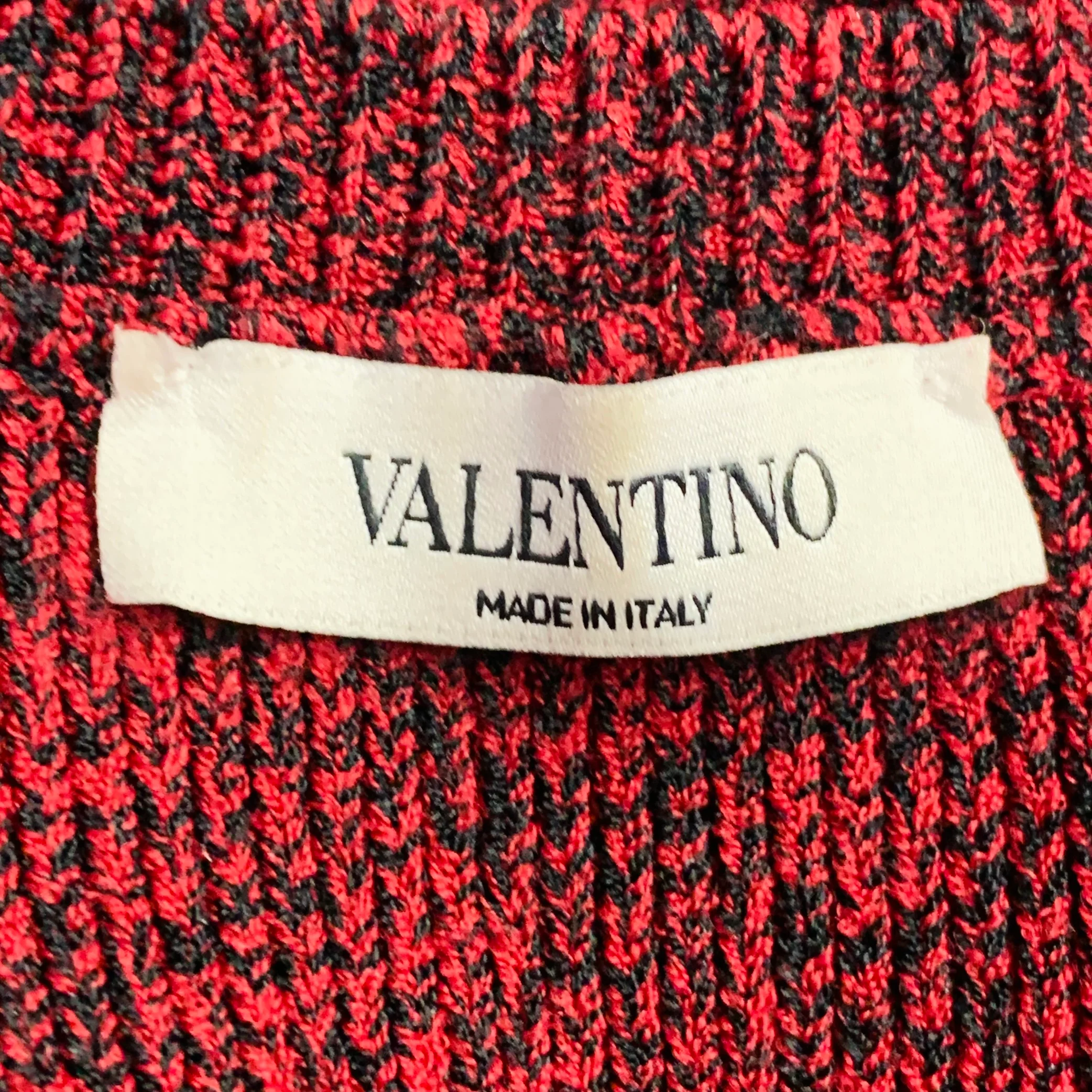 VALENTINO Size M Red Black Knit Viscose Blend Contrast Trim Crew Neck Sweater - Image 6