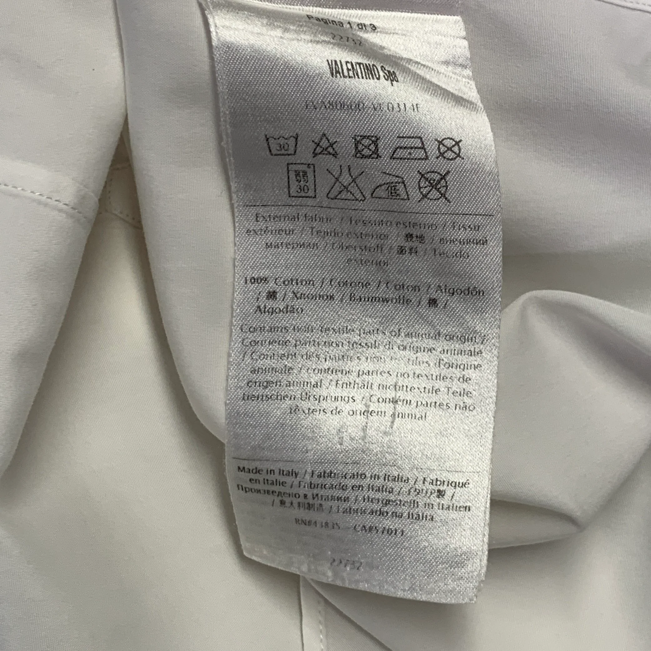 VALENTINO Size M White Cotton Hidden Buttons Long Sleeve Shirt - Image 6