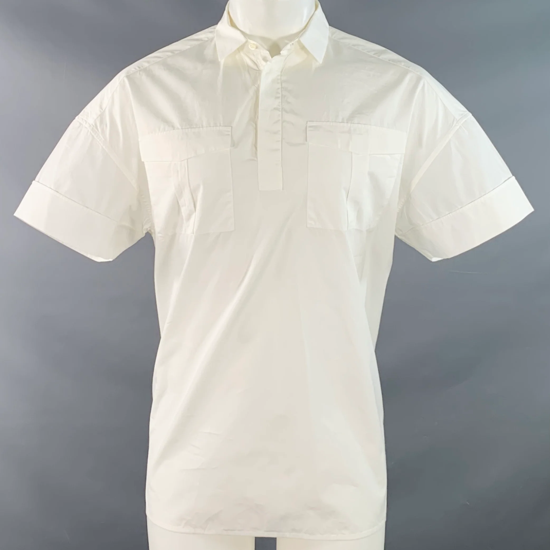 VALENTINO Size M White Cotton Pullover Two Pockets Oversized Short Sleeve Shirt