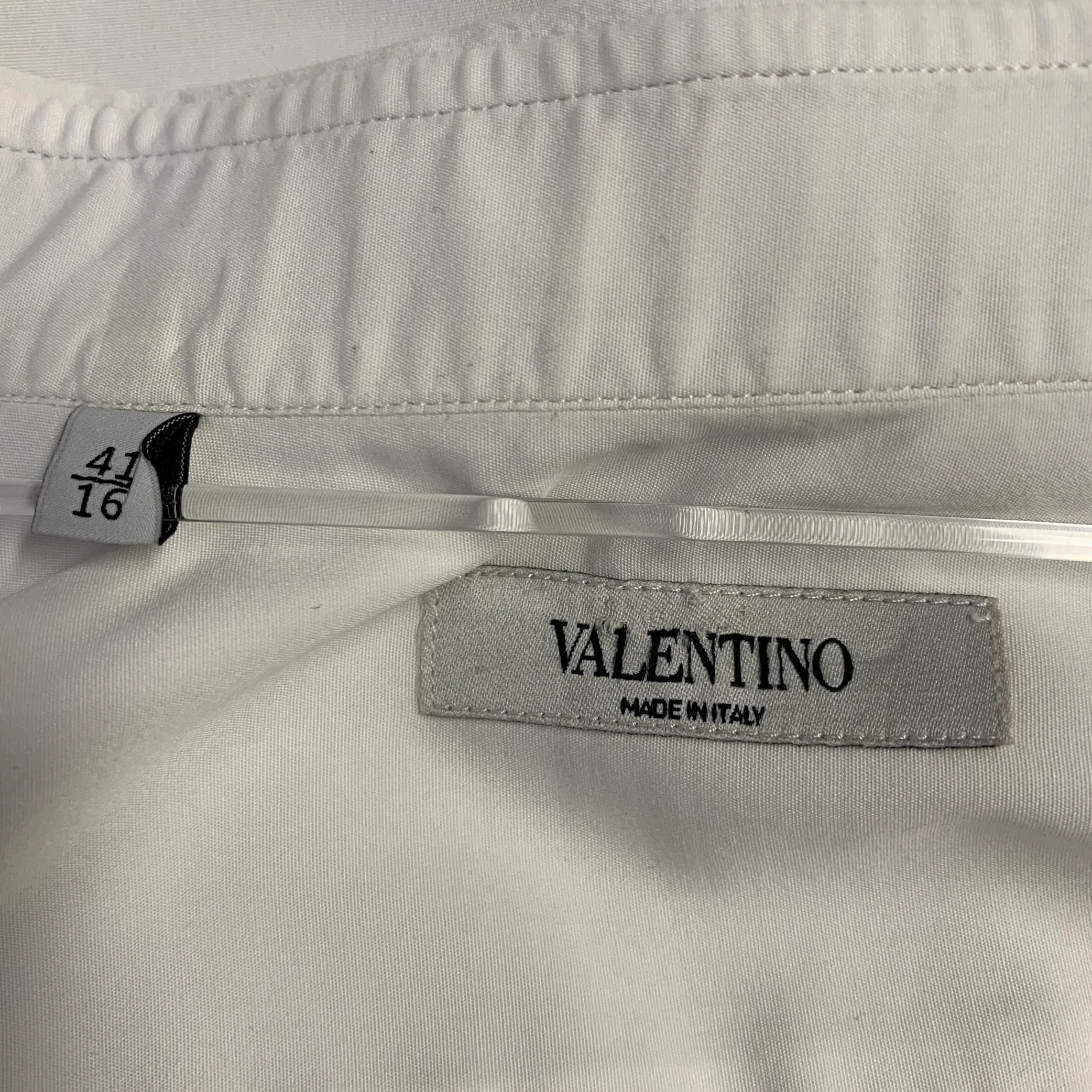 VALENTINO Size M White Cotton Spread Collar Hidden Placket Long Sleeve Shirt - Image 4