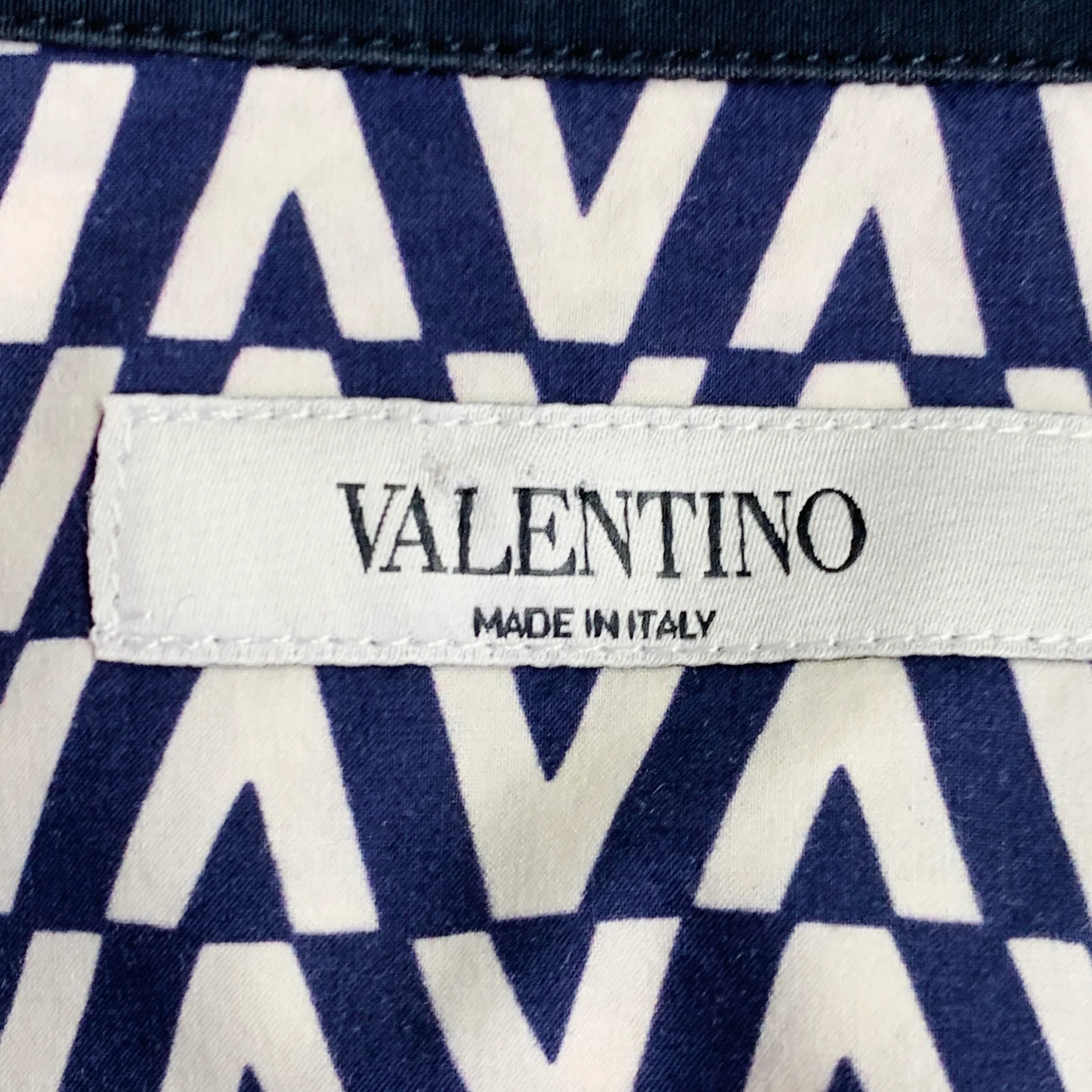 VALENTINO Size S Navy White Burgundy Monogram Cotton Camp Short Sleeve Shirt - Image 5