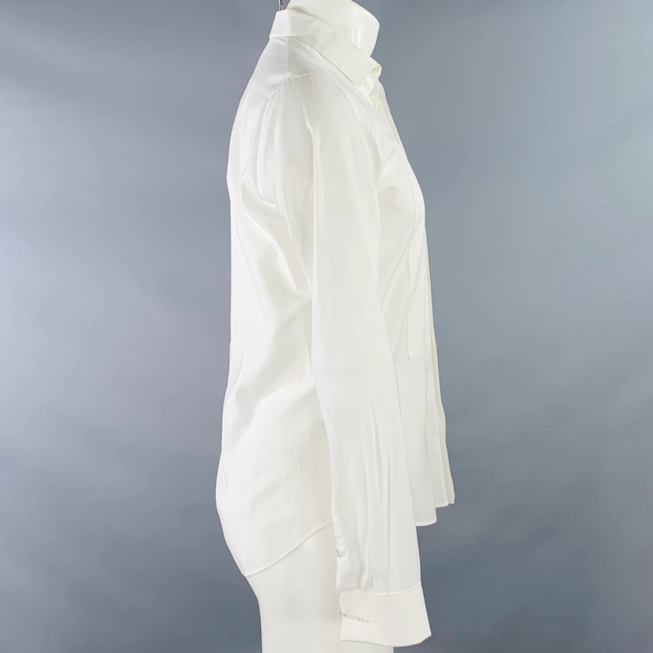VALENTINO Size S White Cotton French Cuff Hidden Buttons Tuxedo Long Sleeve Shirt - Image 3
