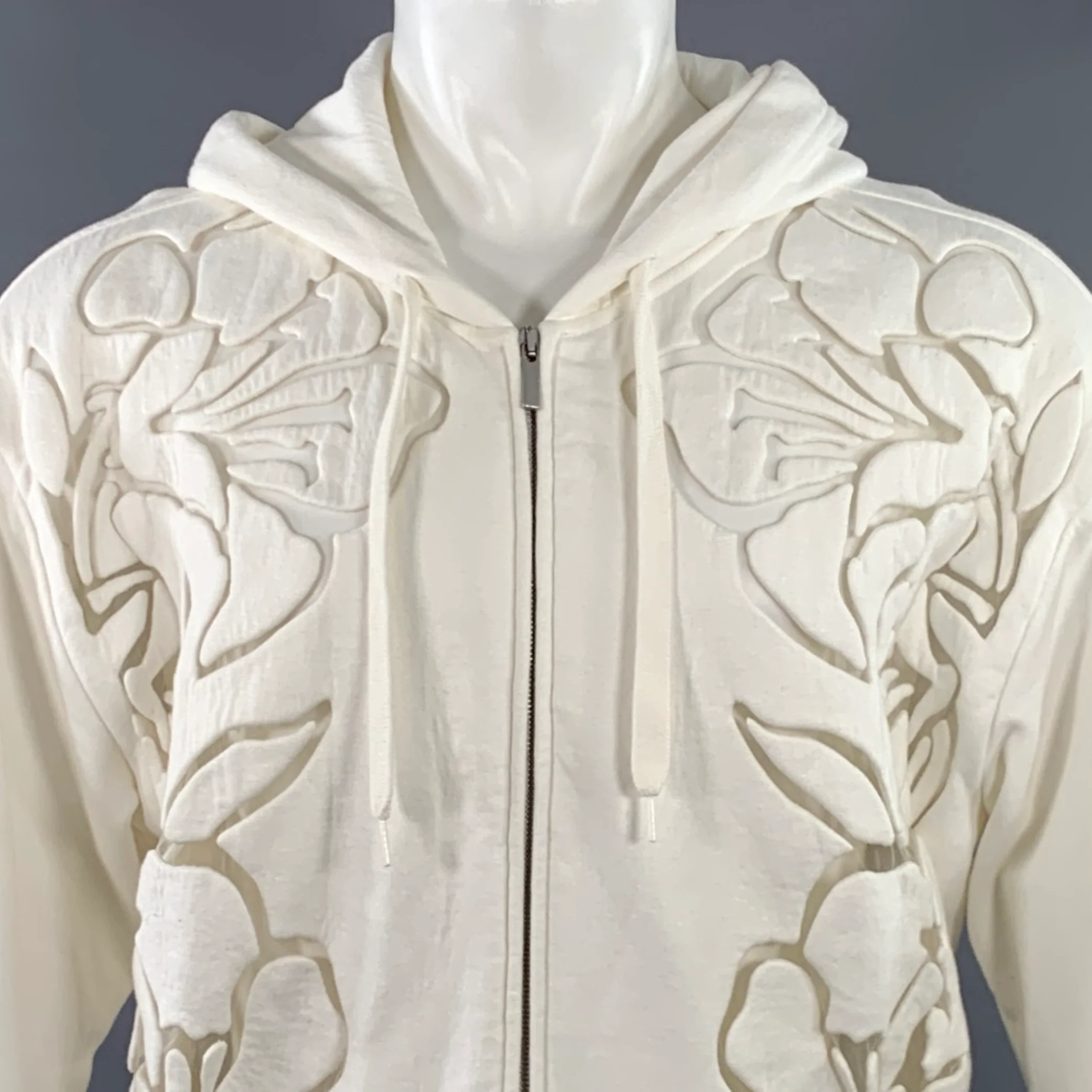 VALENTINO Size S White Cut Out Cotton Polyamide Oversized Hoodie Jacket - Image 2