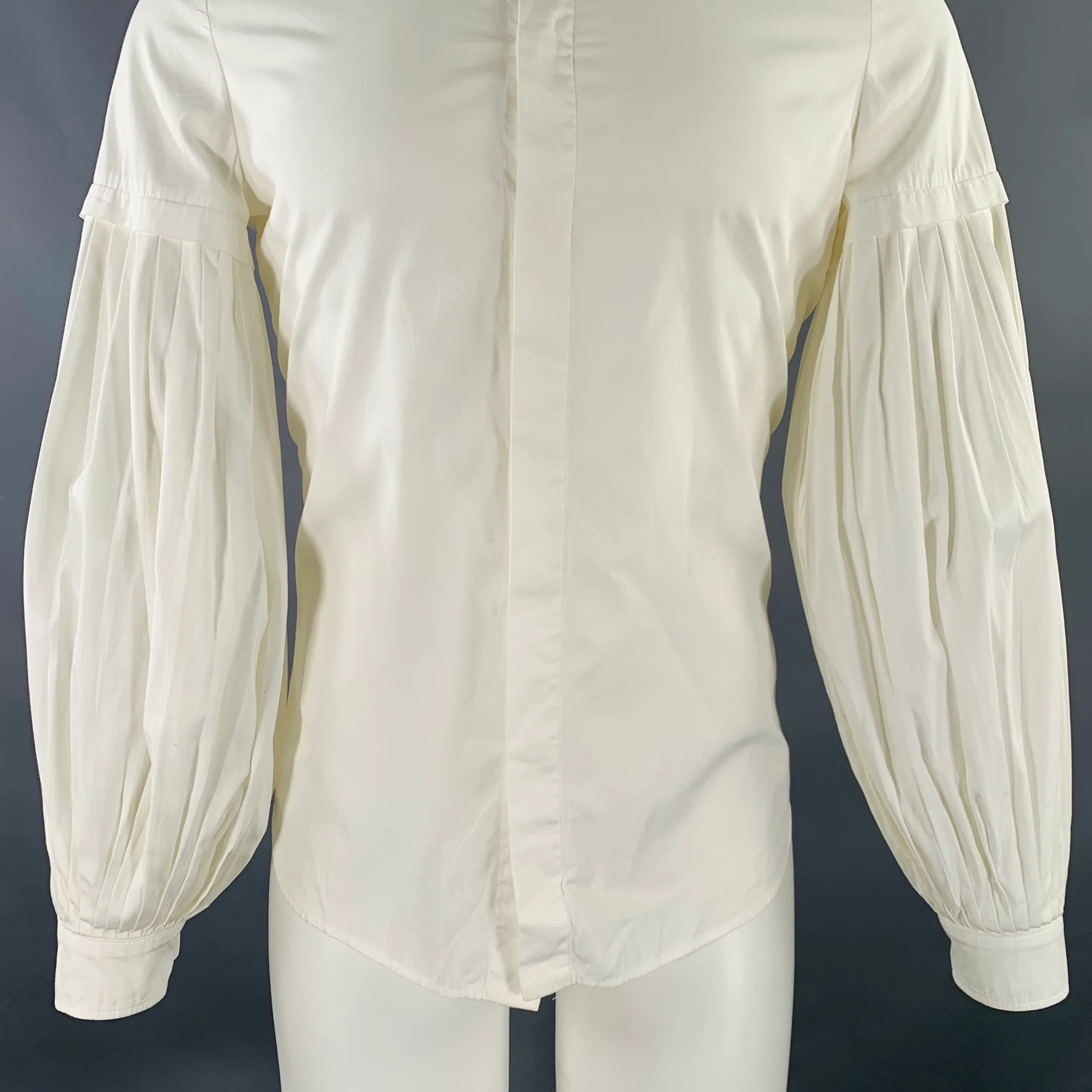 VALENTINO Size S White Pleated Double Sleeve Long Sleeve Shirt - Image 2