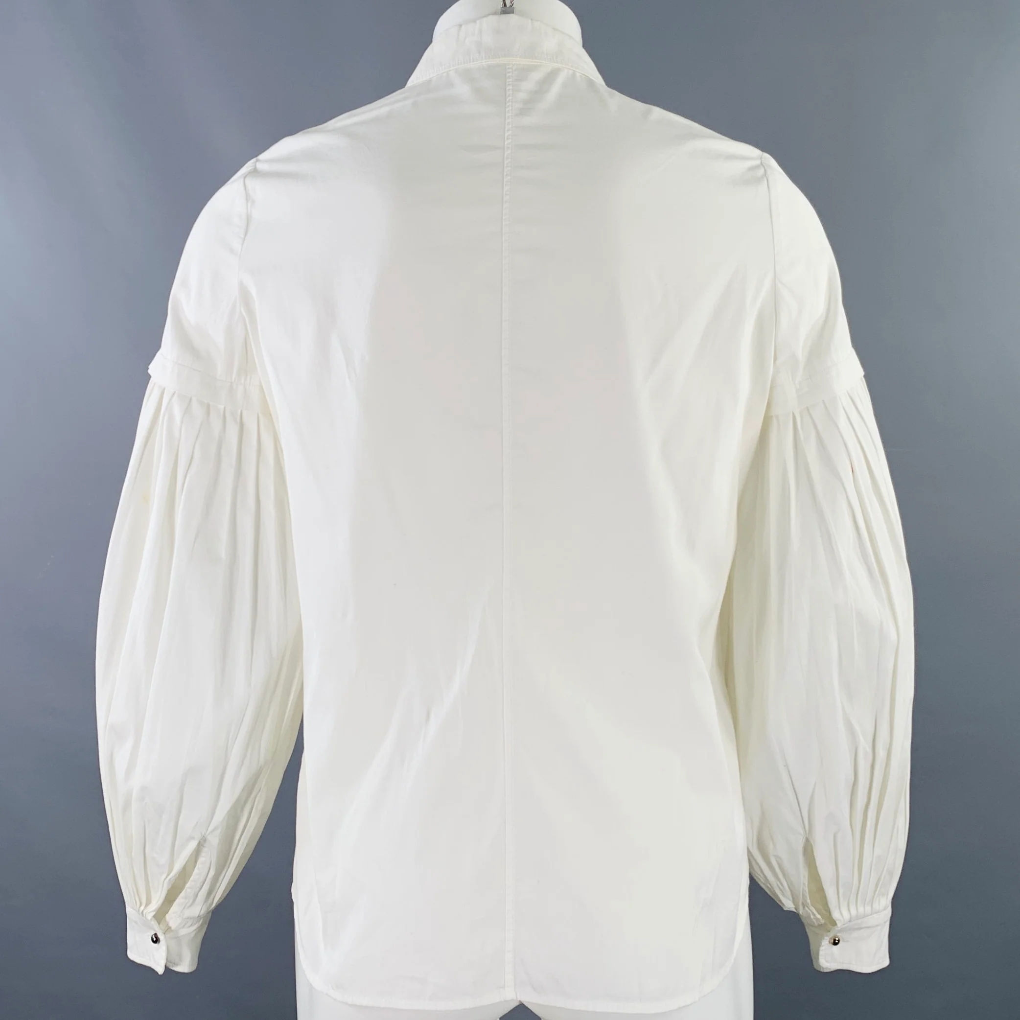 VALENTINO Size S White Pleated Double Sleeve Long Sleeve Shirt - Image 4