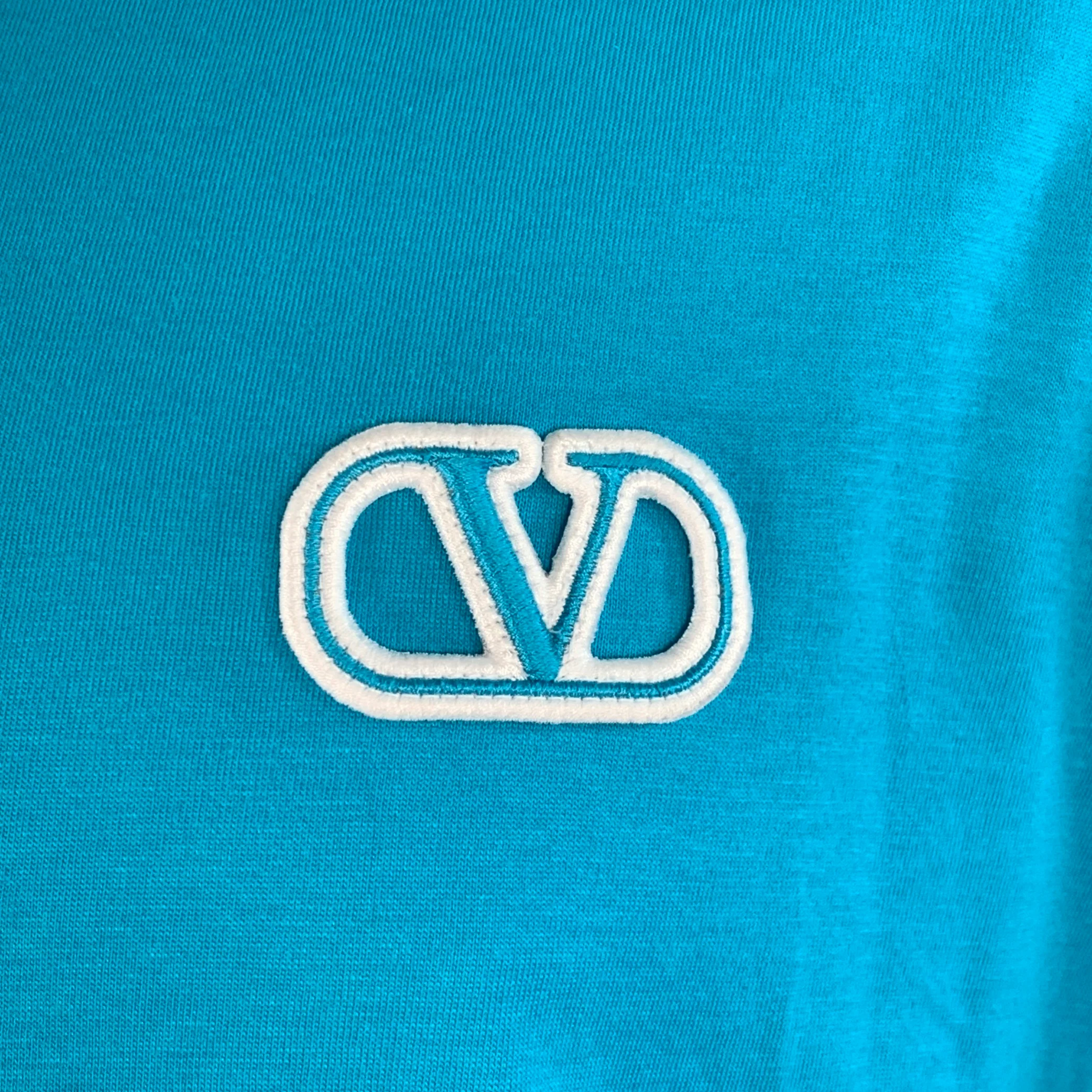 VALENTINO Size XL Blue White Logo Cotton Short Sleeve T-shirt - Image 2