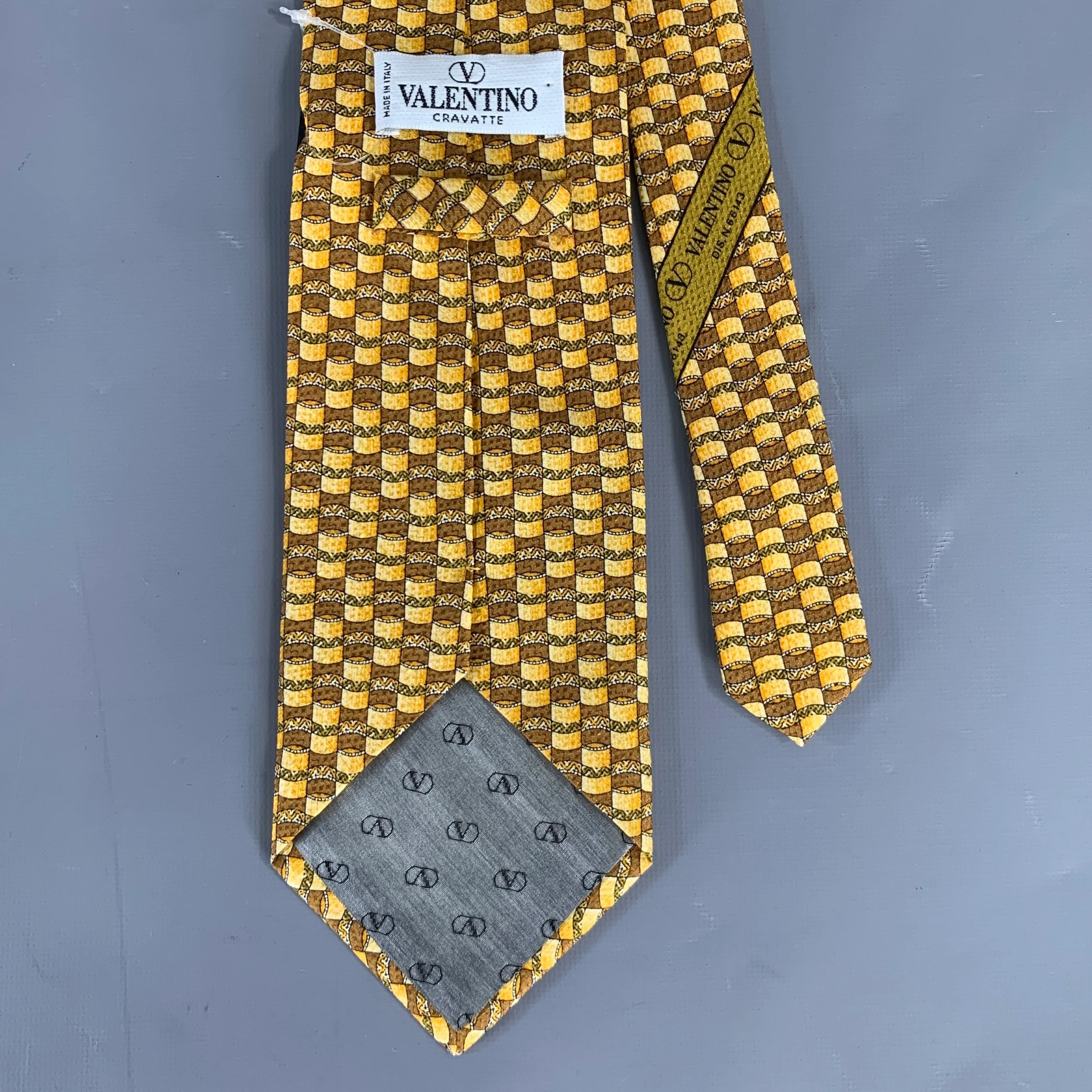 VALENTINO Yellow Brown Abstract Silk Tie - Image 3